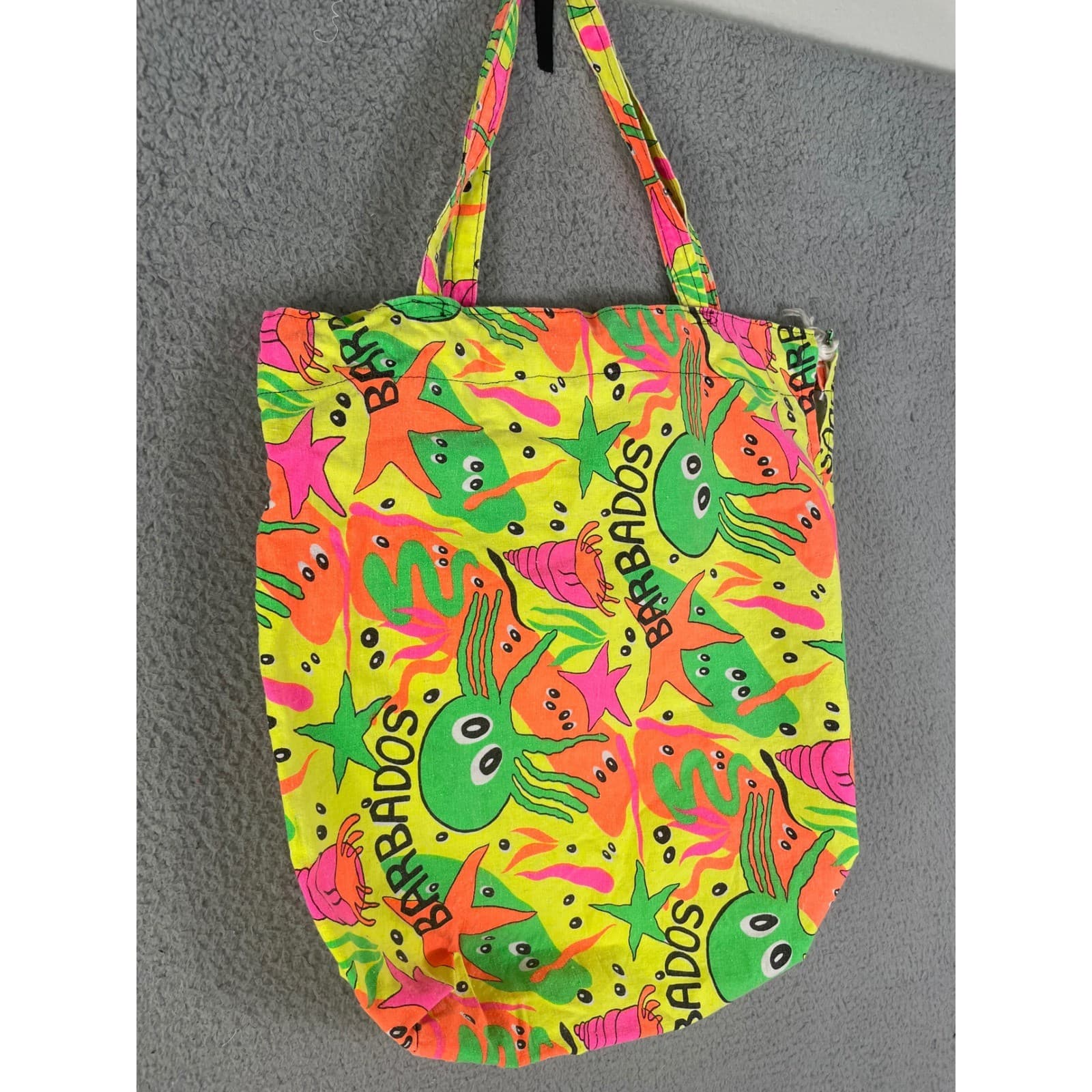 Neon Tropical Beach Tote Bag Octopus Starfish Colorful Travel Pool Summer - Thumbnail 5