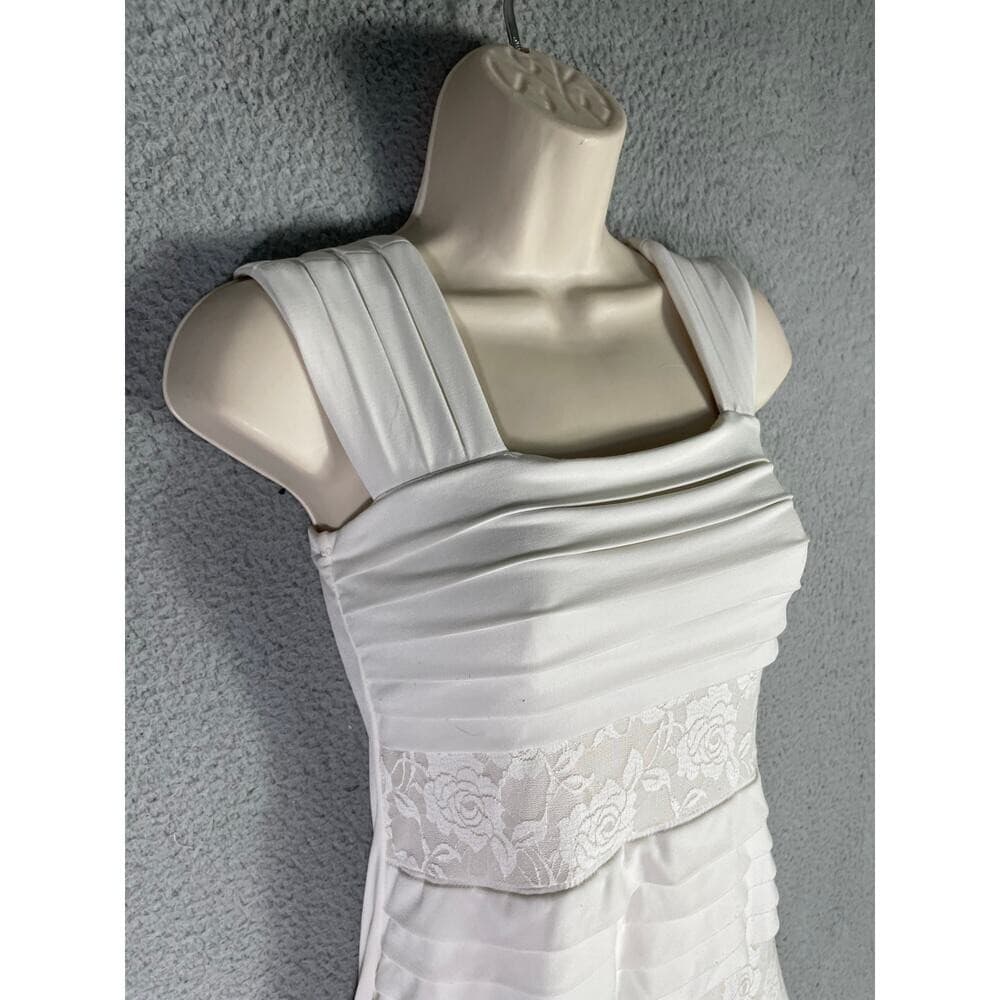 En Focus Studio Dress Womens 4 White Lace Pintuck Tiered Sheath Bridal Cocktail - Thumbnail 8