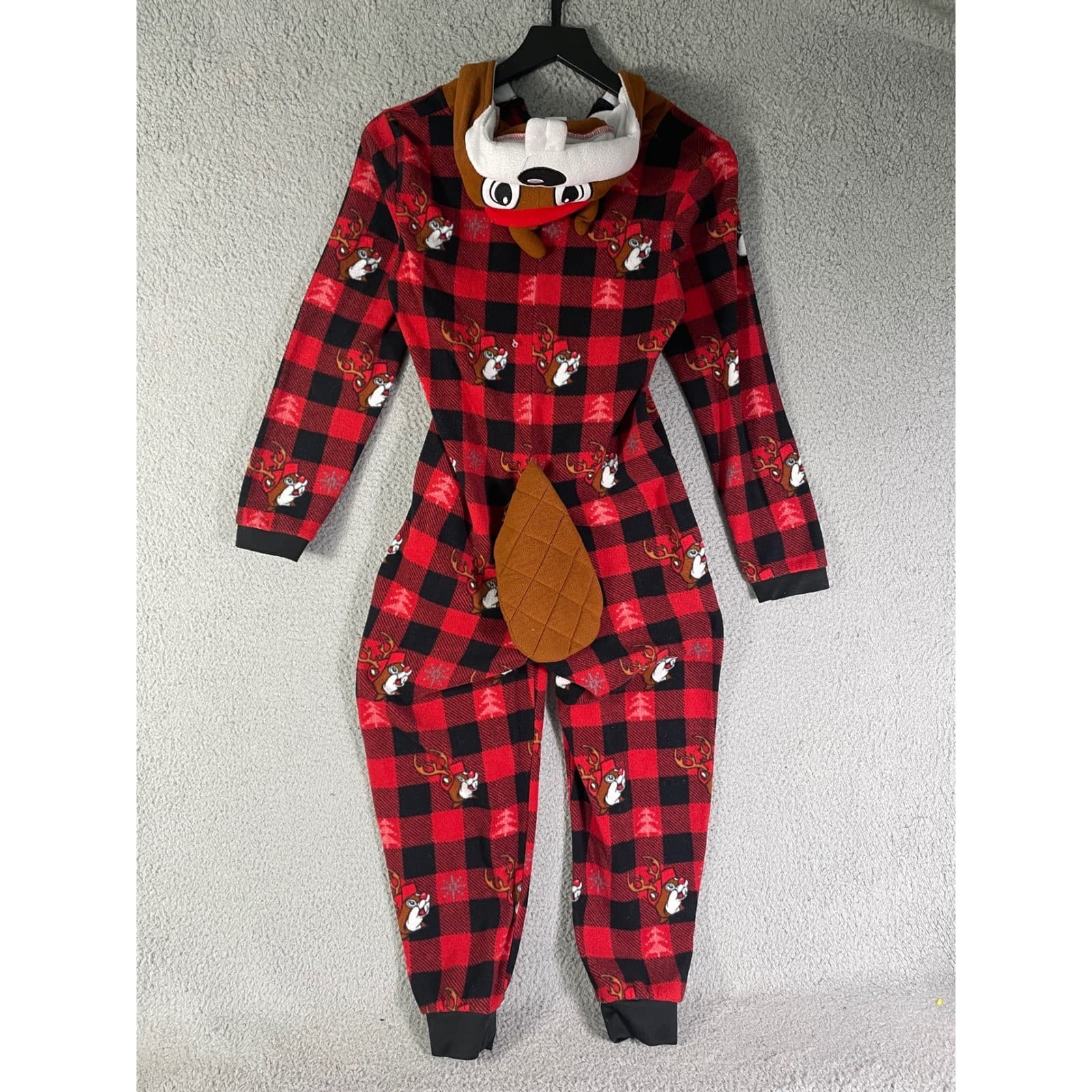 Buc-ee’s Kids Beaver Costume Red Plaid One Piece Hooded Youth M L Outfit - Thumbnail 4