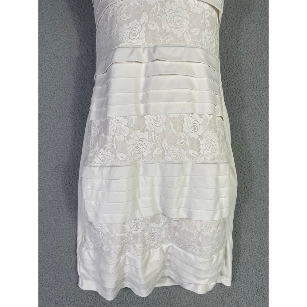 En Focus Studio Dress Womens 4 White Lace Pintuck Tiered Sheath Bridal Cocktail - Thumbnail 9