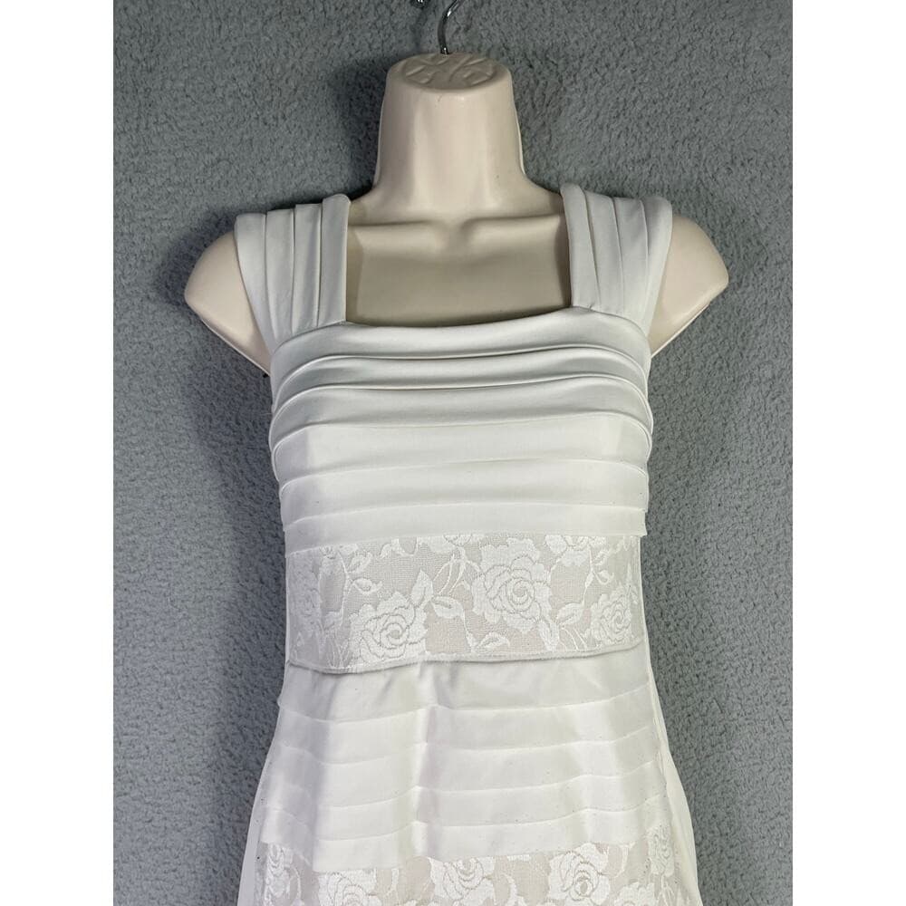 En Focus Studio Dress Womens 4 White Lace Pintuck Tiered Sheath Bridal Cocktail - Thumbnail 10