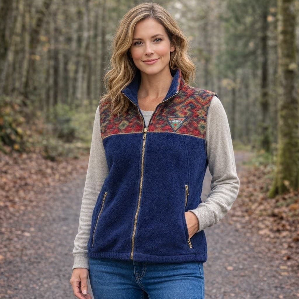 Womens Fleece Vest XL Southwestern Pattern Zip Outdoor Hiking Casual
