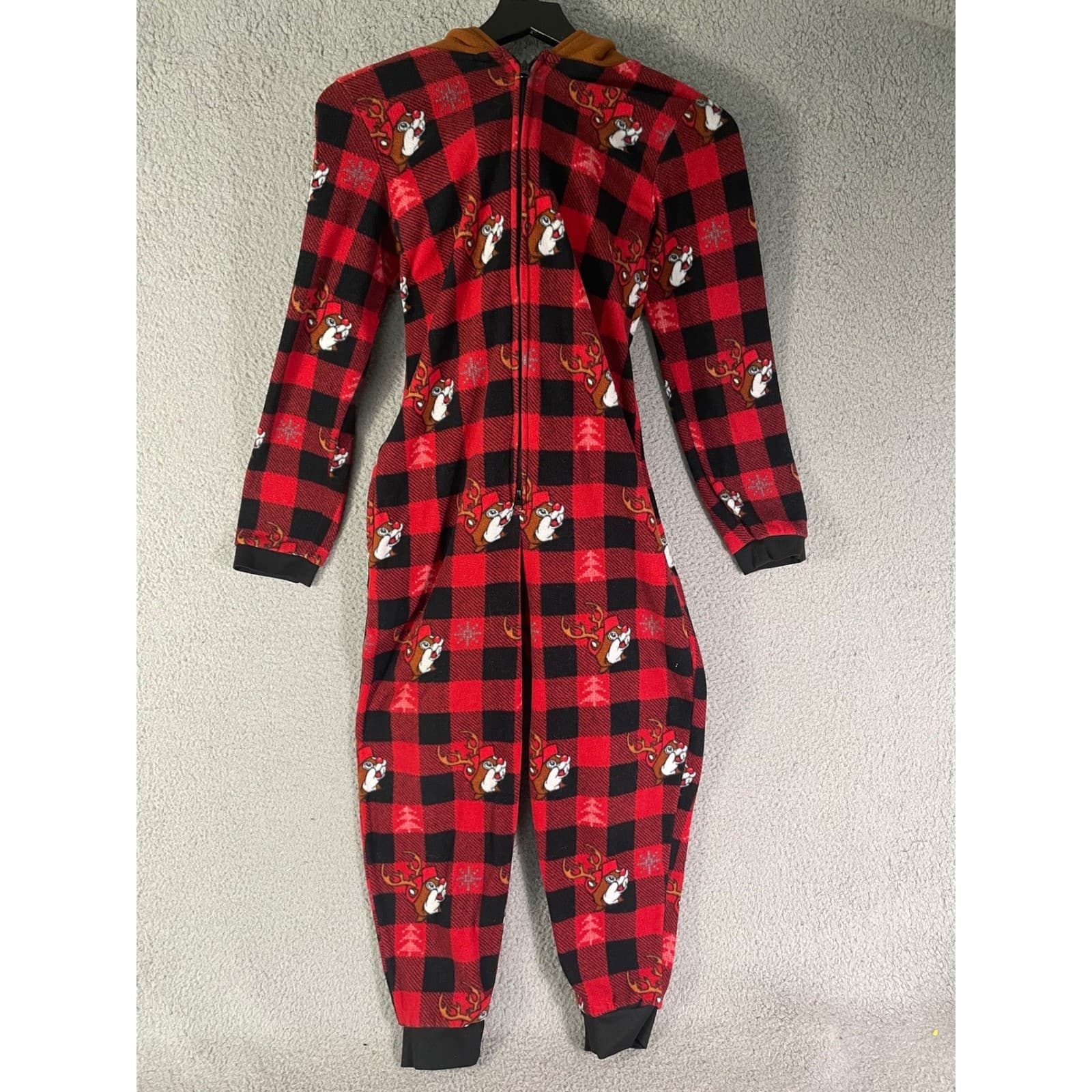Buc-ee’s Kids Beaver Costume Red Plaid One Piece Hooded Youth M L Outfit - Thumbnail 6