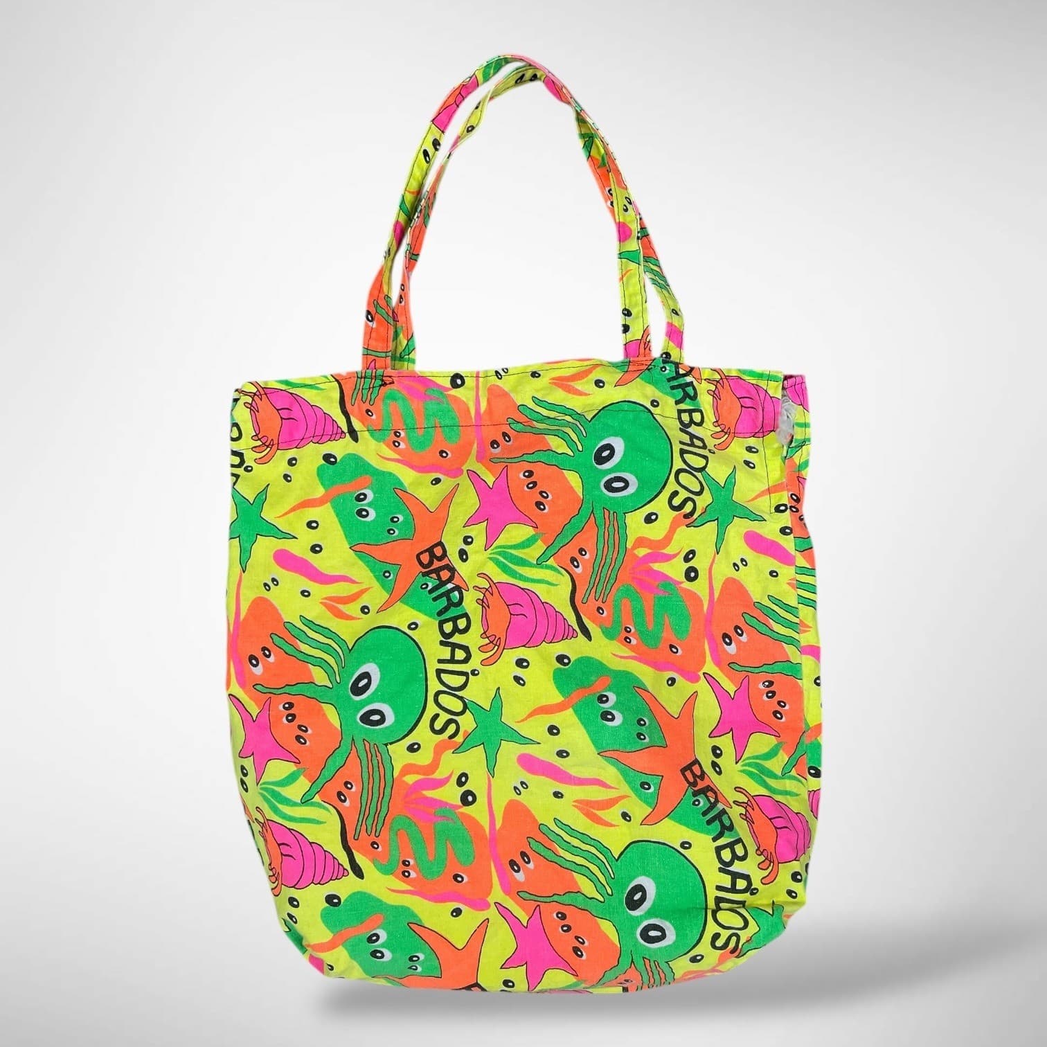 Neon Tropical Beach Tote Bag Octopus Starfish Colorful Travel Pool Summer - Thumbnail 2