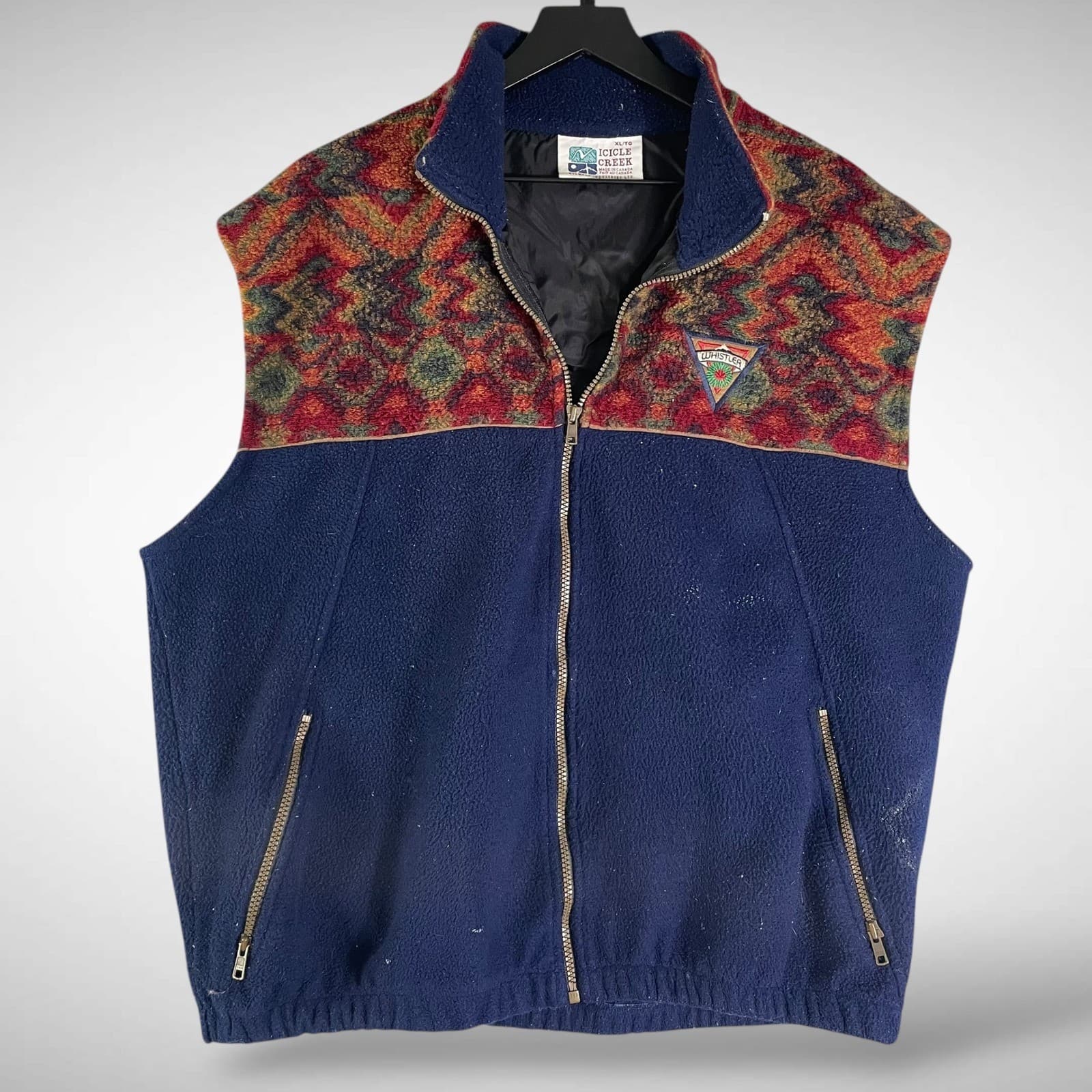 Womens Fleece Vest XL Southwestern Pattern Zip Outdoor Hiking Casual - Thumbnail 2