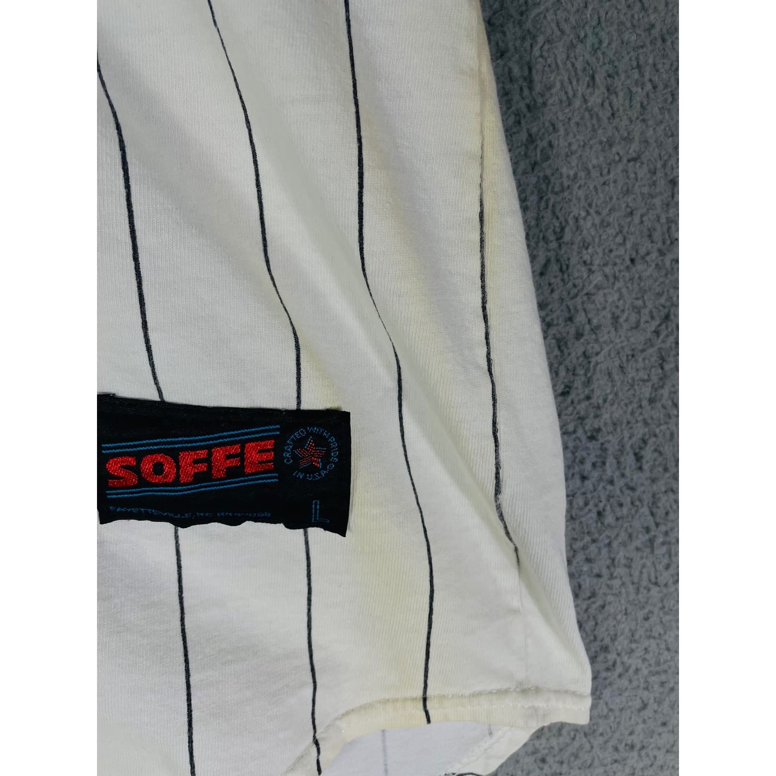 Vintage Soffe Men’s Large Navy Baseball Jersey White Pinstripe Button Up Shirt - Thumbnail 5
