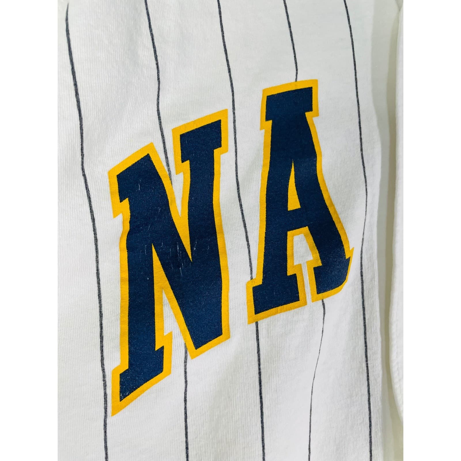 Vintage Soffe Men’s Large Navy Baseball Jersey White Pinstripe Button Up Shirt - Thumbnail 8