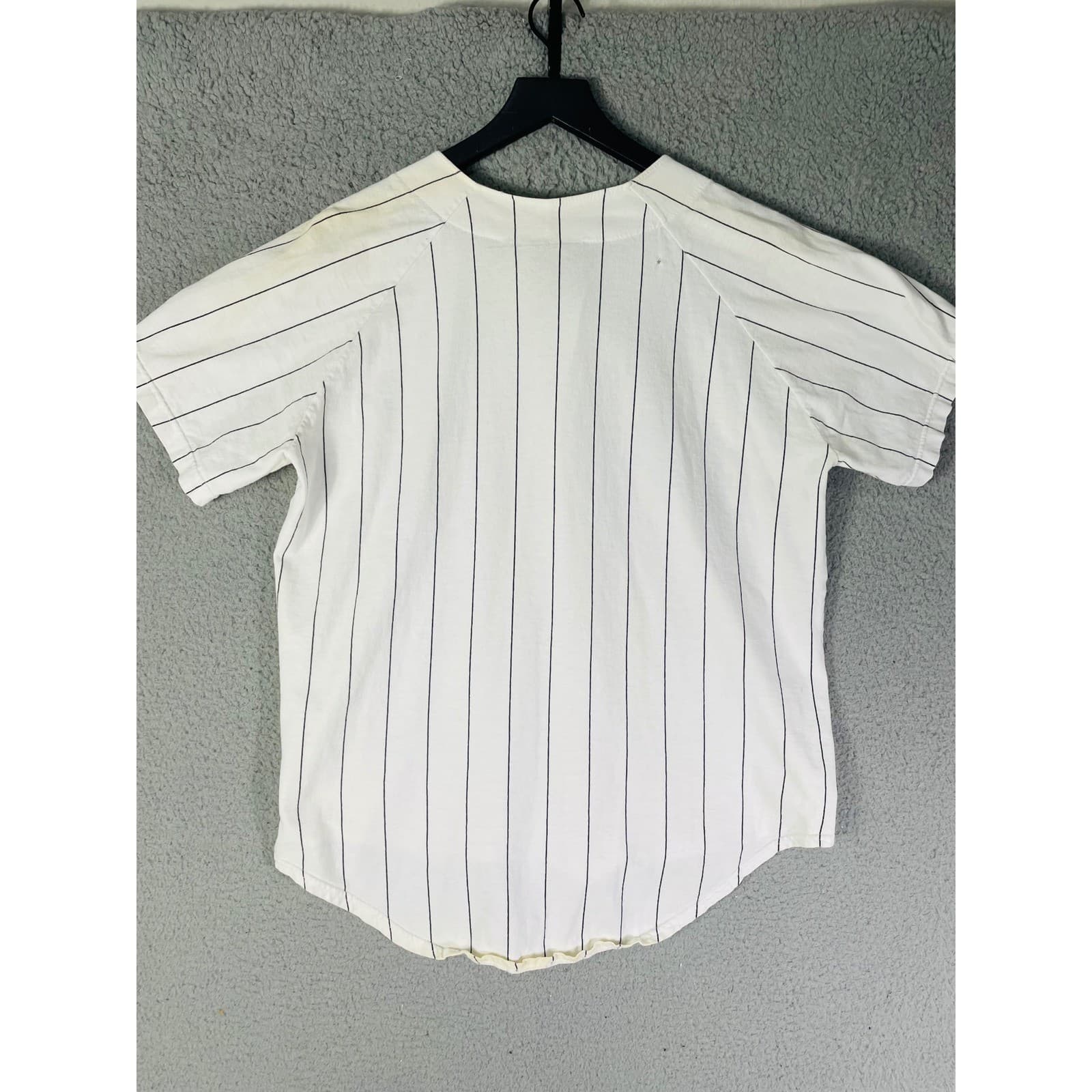 Vintage Soffe Men’s Large Navy Baseball Jersey White Pinstripe Button Up Shirt - Thumbnail 10