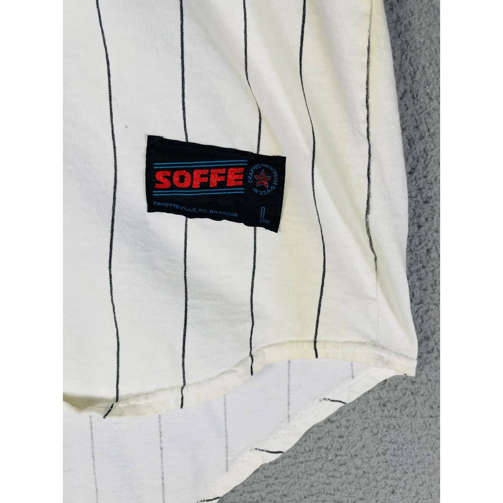 Vintage Soffe Men’s Large Navy Baseball Jersey White Pinstripe Button Up Shirt - Thumbnail 4