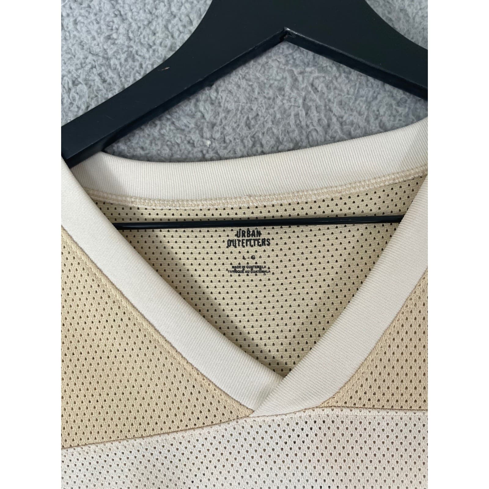 Cropped Mesh Jersey Top Beige White 18 V Neck Y2K Streetwear Unisex - Thumbnail 4
