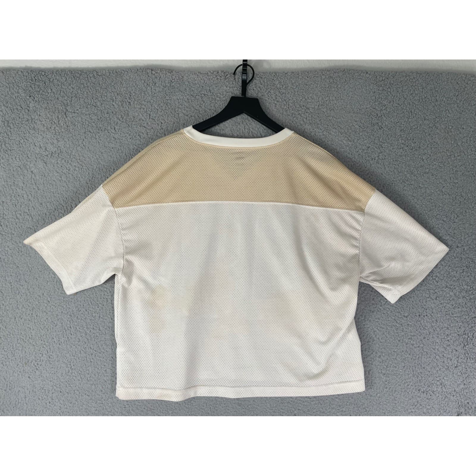 Cropped Mesh Jersey Top Beige White 18 V Neck Y2K Streetwear Unisex - Thumbnail 8