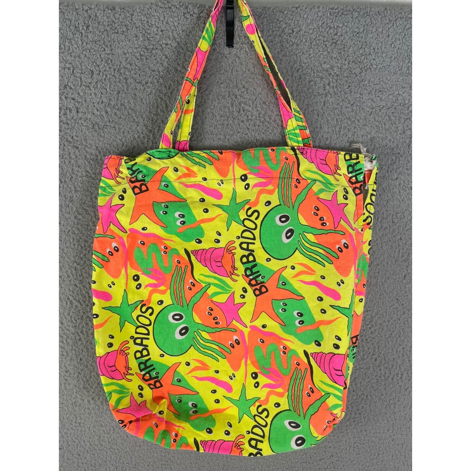 Neon Tropical Beach Tote Bag Octopus Starfish Colorful Travel Pool Summer - Thumbnail 4