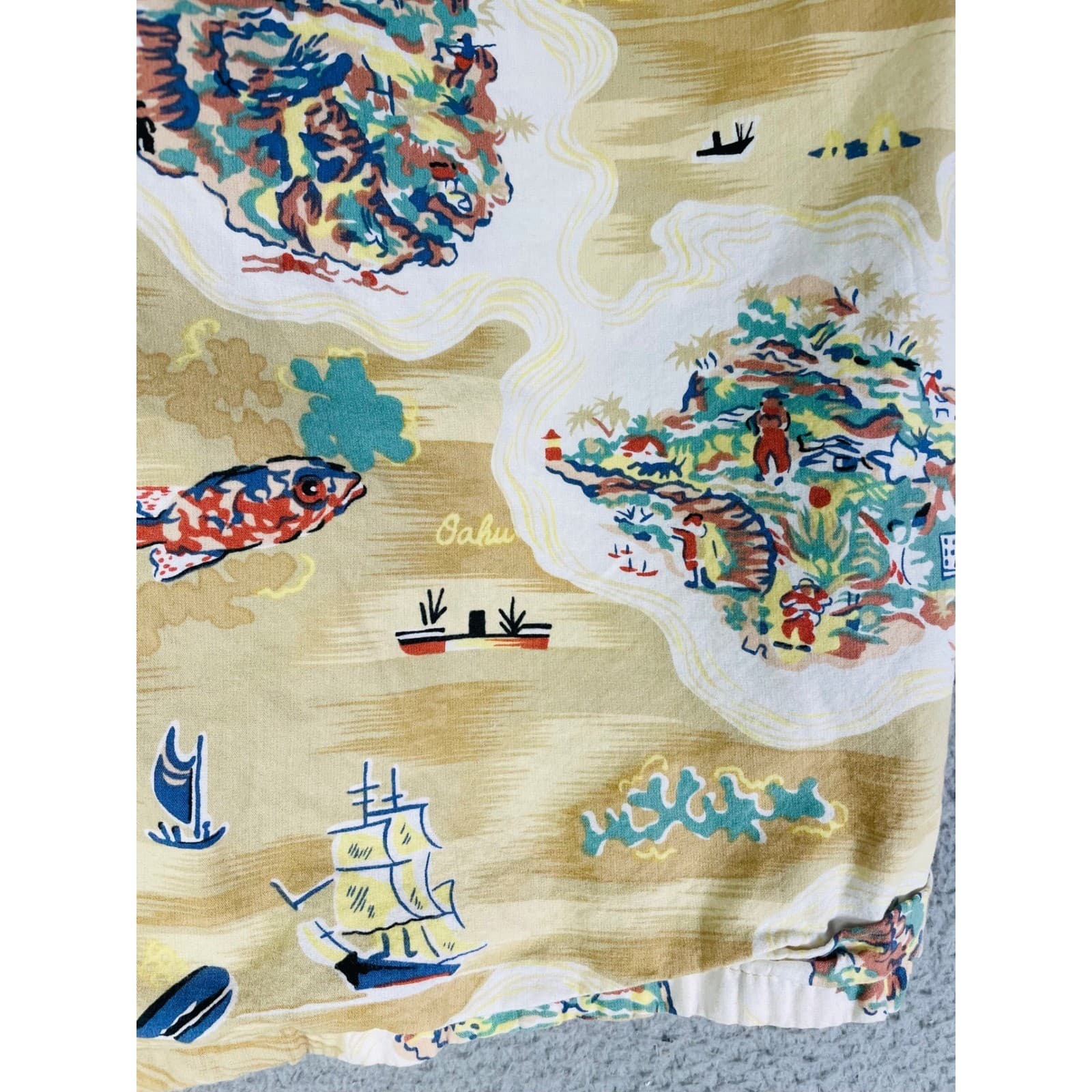 Go Barefoot Men’s M Hawaiian Shirt Island Print Beige Aloha Button Up Vintage - Thumbnail 10