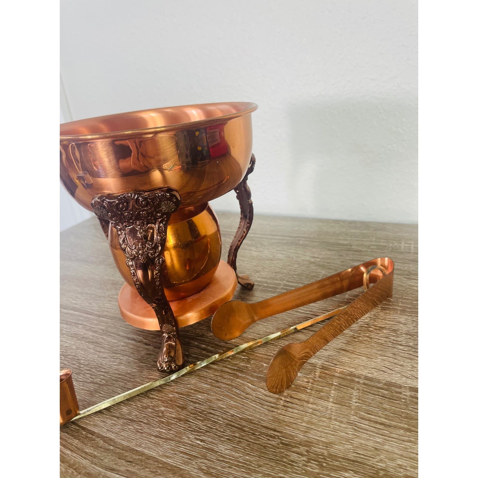Vintage Copper Brass Warming Stand Candle Snuffer Sugar Tongs - Thumbnail 6