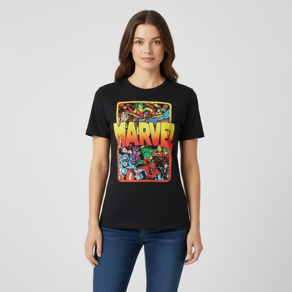 Marvel Women's Superheroes Graphic T-Shirt Black Size S Casual Top - Thumbnail 2