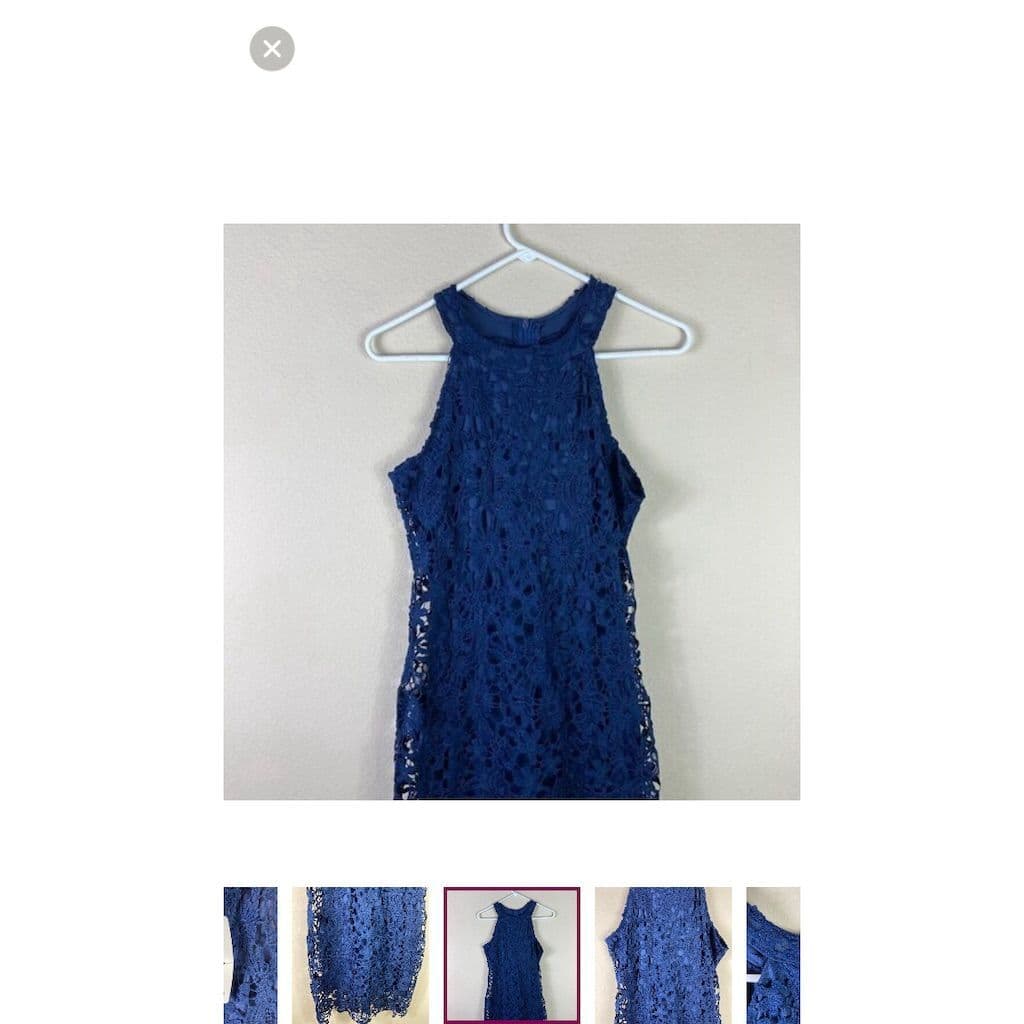 Leo Rosi Women's Halter Neck Lace Dress Blue Knee Length Size S - Thumbnail 2