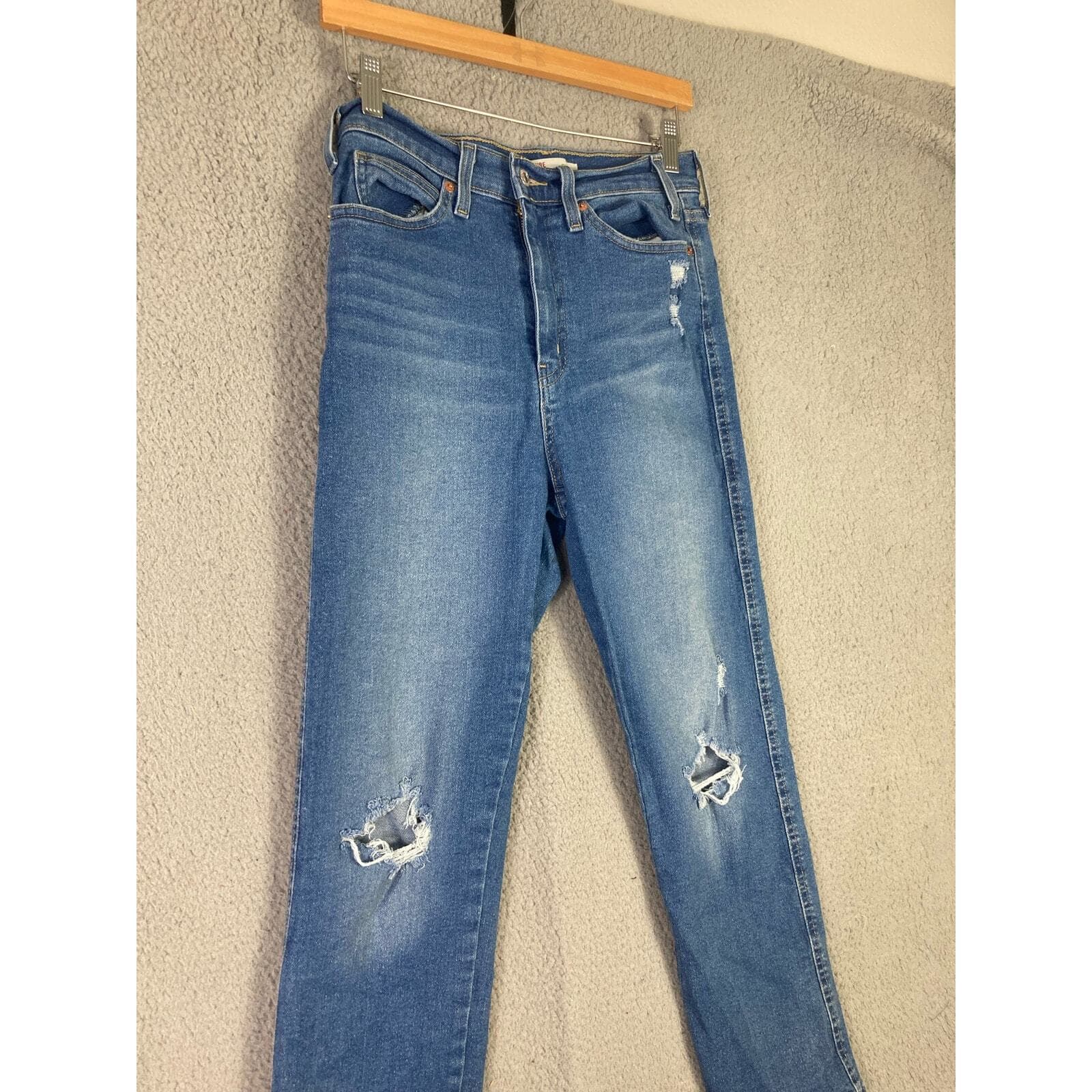 Signature by Levi Strauss Jeans Womens 7 Medium Wash Distressed Straight Denim - Thumbnail 8