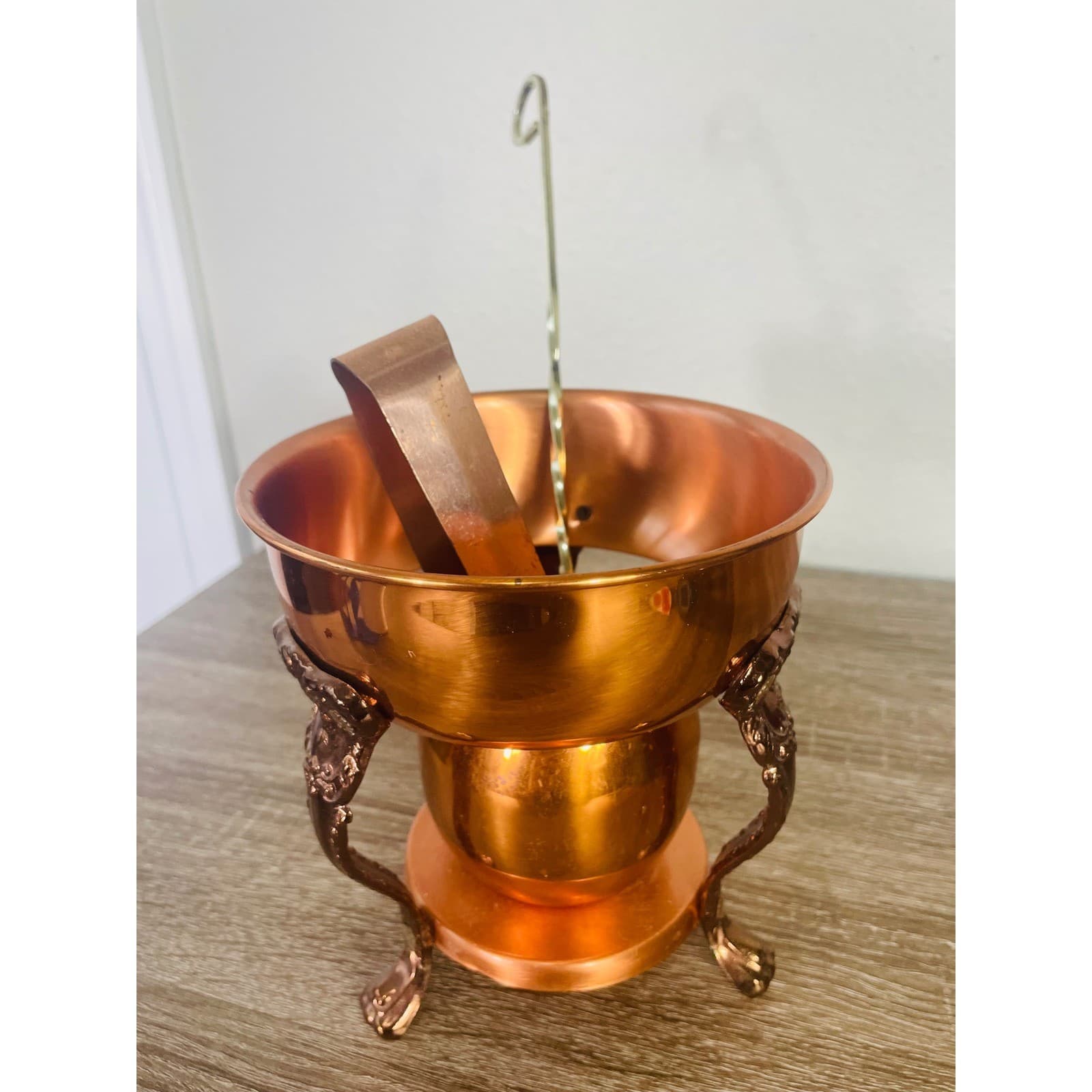 Vintage Copper Brass Warming Stand Candle Snuffer Sugar Tongs - Thumbnail 14