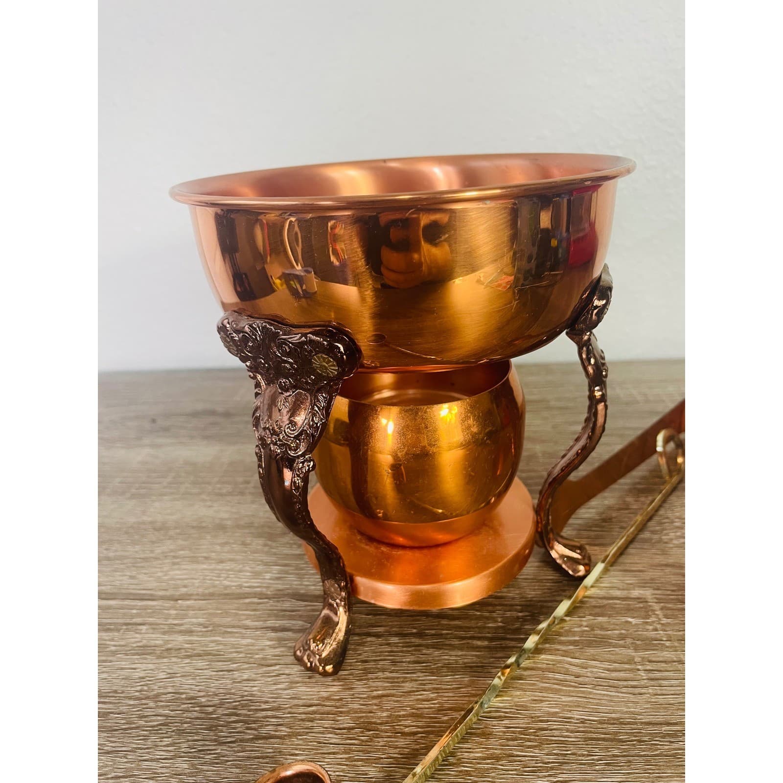 Vintage Copper Brass Warming Stand Candle Snuffer Sugar Tongs - Thumbnail 8