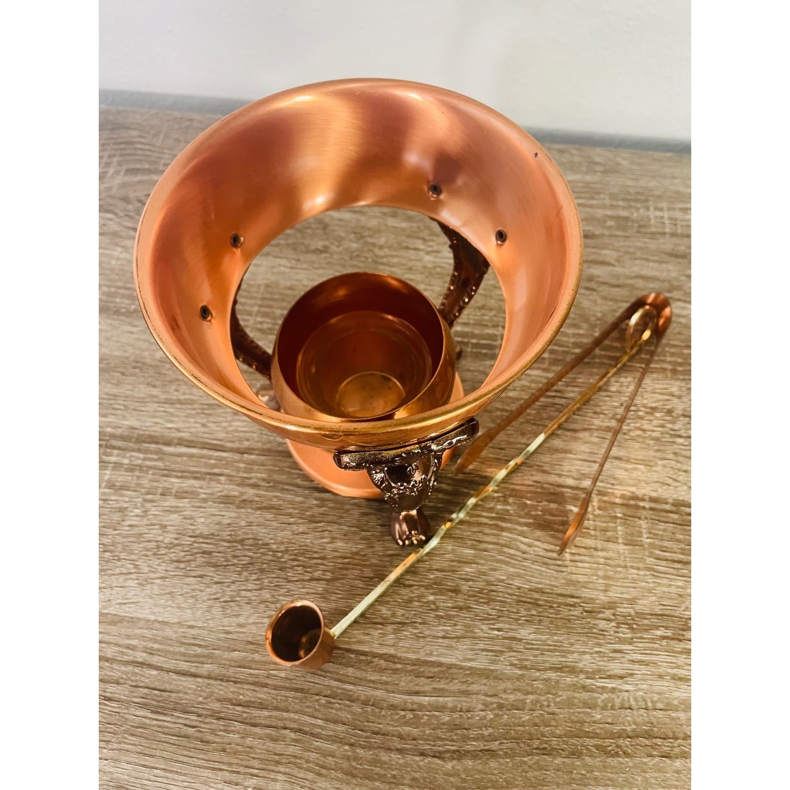 Vintage Copper Brass Warming Stand Candle Snuffer Sugar Tongs - Thumbnail 5