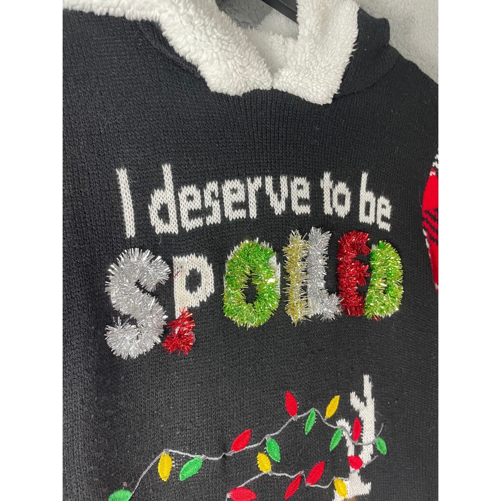 No Boundaries Kids Ugly Christmas Sweater Hoodie L 11-13 Plaid Reindeer - Thumbnail 9