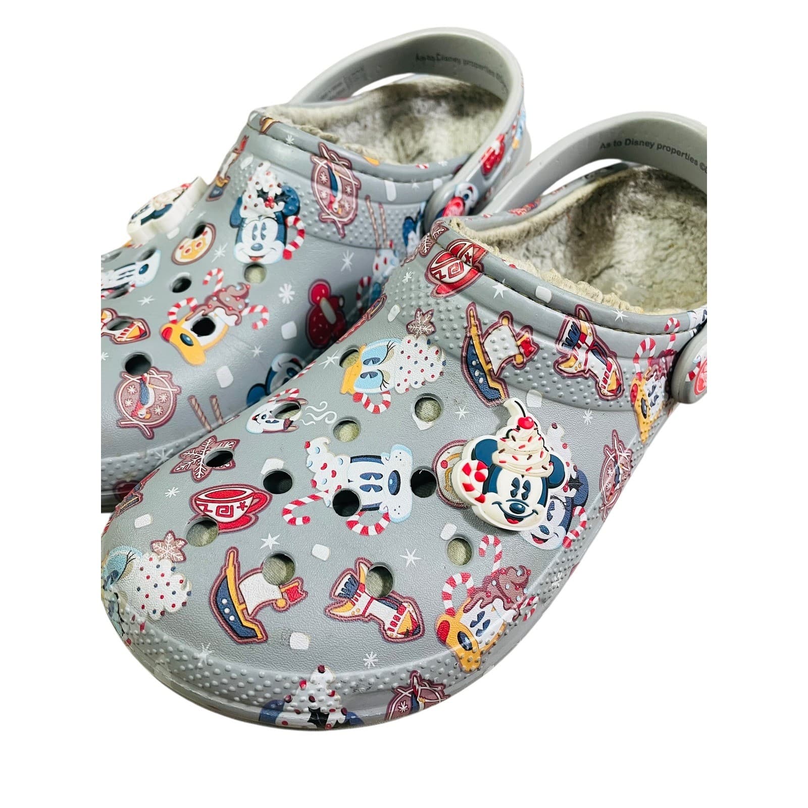 Disney Crocs Adult Gray Christmas Mickey Mouse Lined Clogs Womens Size 11 Mens 9 - Thumbnail 4