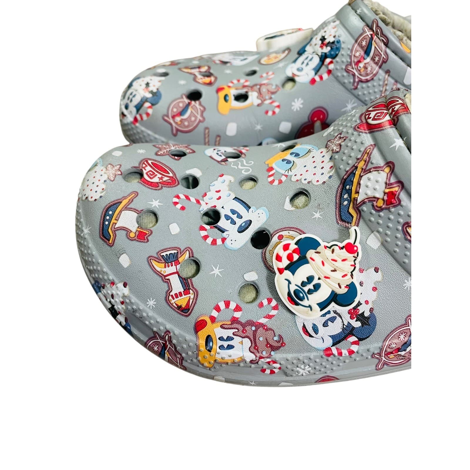 Disney Crocs Adult Gray Christmas Mickey Mouse Lined Clogs Womens Size 11 Mens 9 - Thumbnail 6
