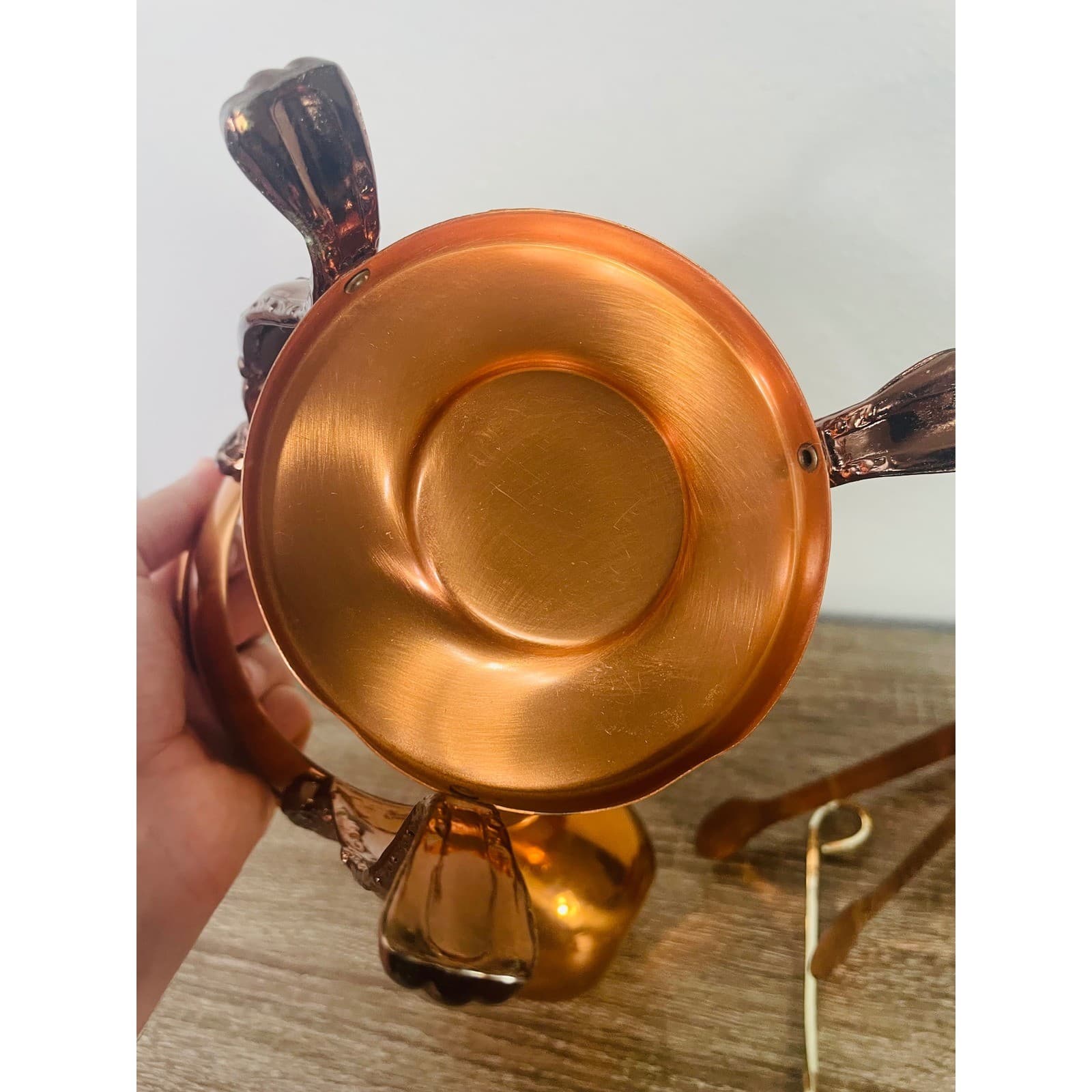 Vintage Copper Brass Warming Stand Candle Snuffer Sugar Tongs - Thumbnail 12