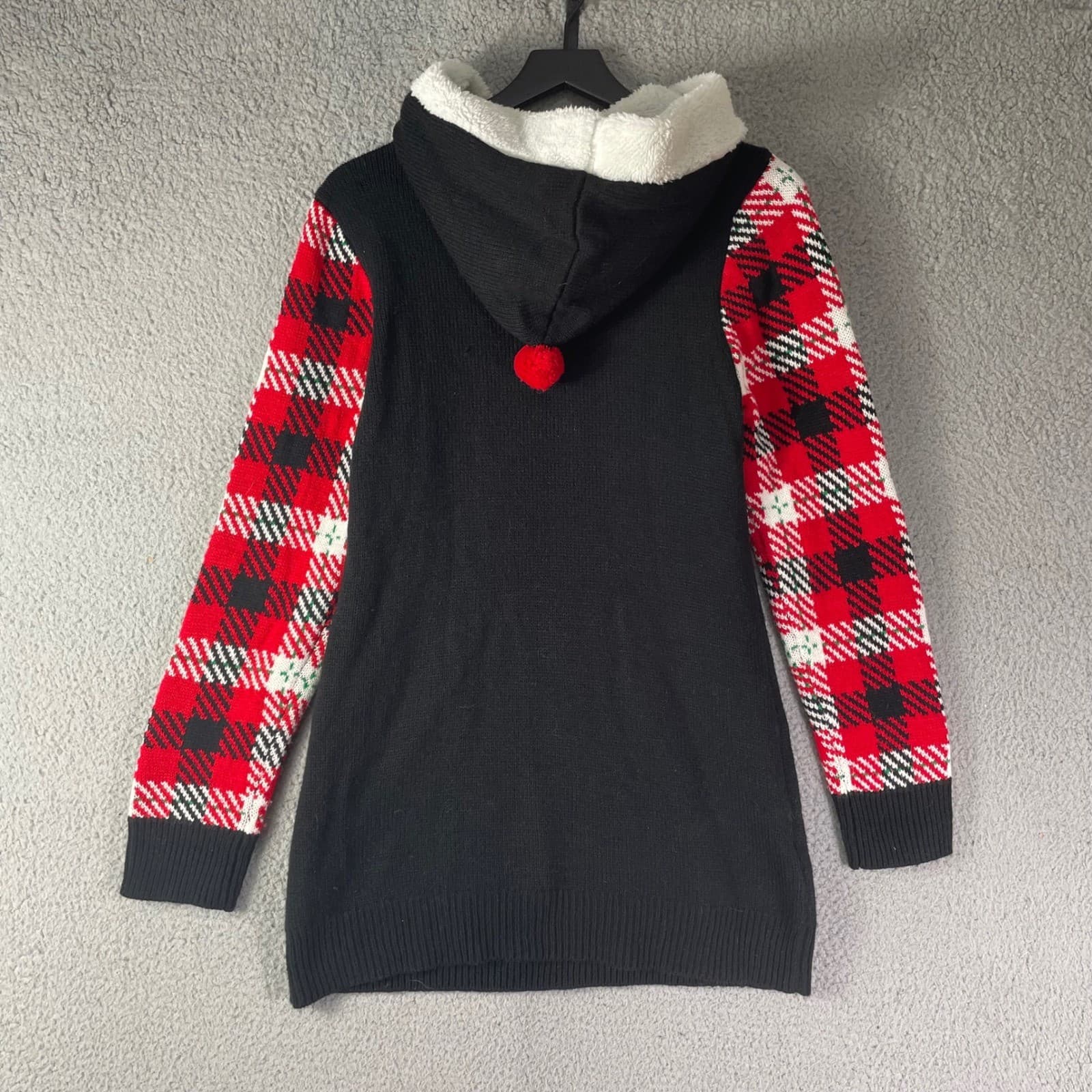 No Boundaries Kids Ugly Christmas Sweater Hoodie L 11-13 Plaid Reindeer - Thumbnail 6