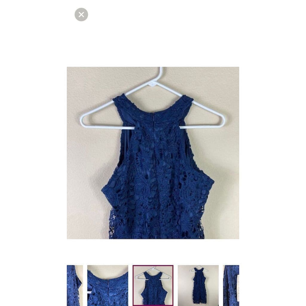 Leo Rosi Women's Halter Neck Lace Dress Blue Knee Length Size S - Thumbnail 7