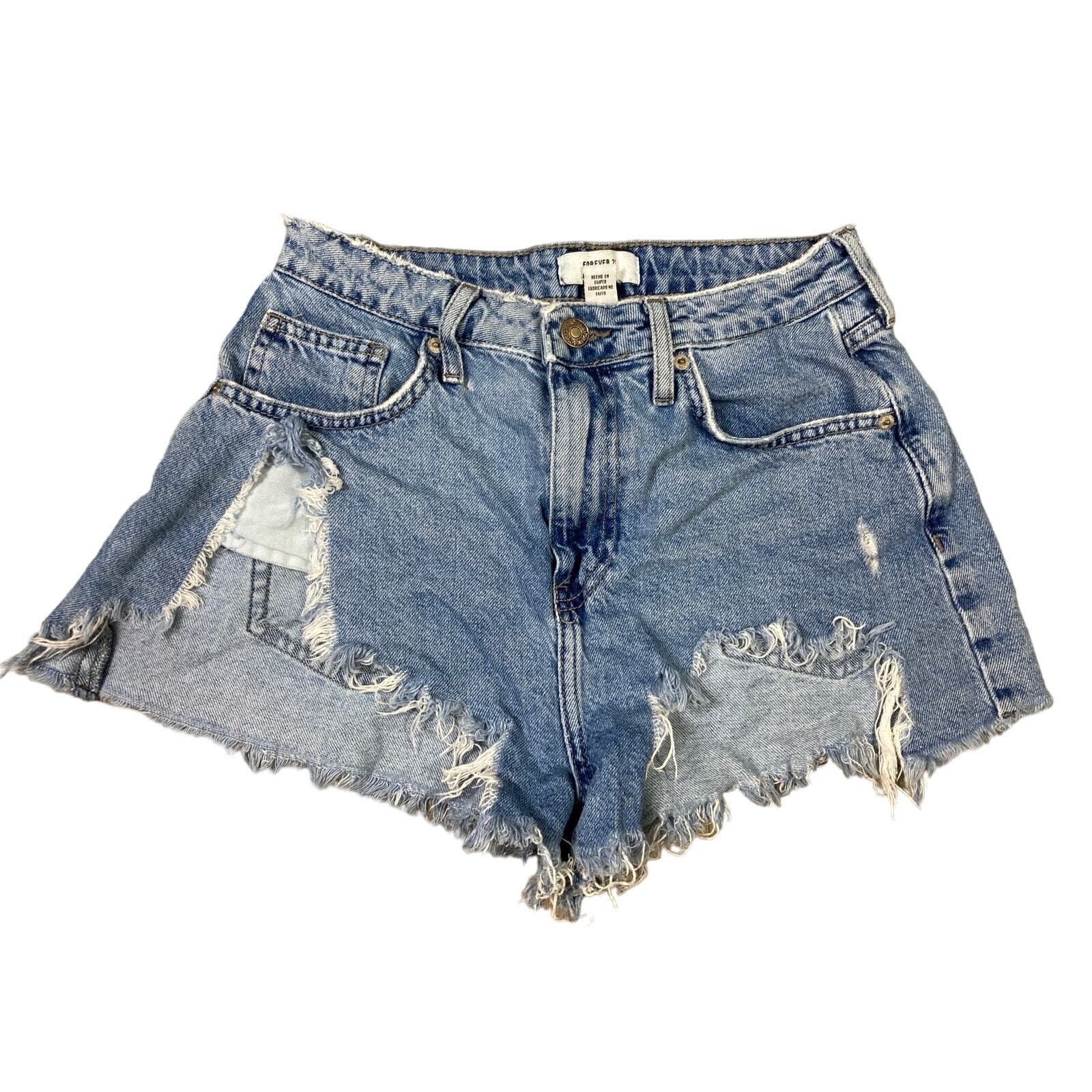 Forever 21 Women's Blue Distressed Denim Cutoff Shorts Size 27 Casual