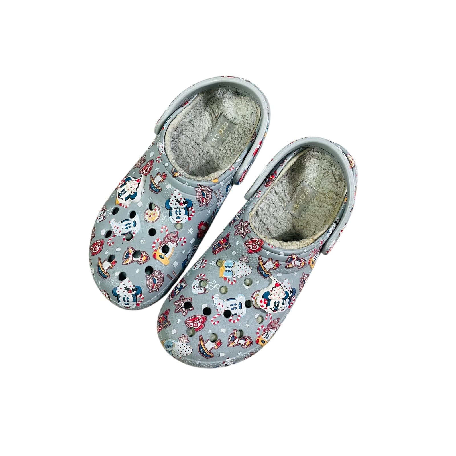 Disney Crocs Adult Gray Christmas Mickey Mouse Lined Clogs Womens Size 11 Mens 9 - Thumbnail 3