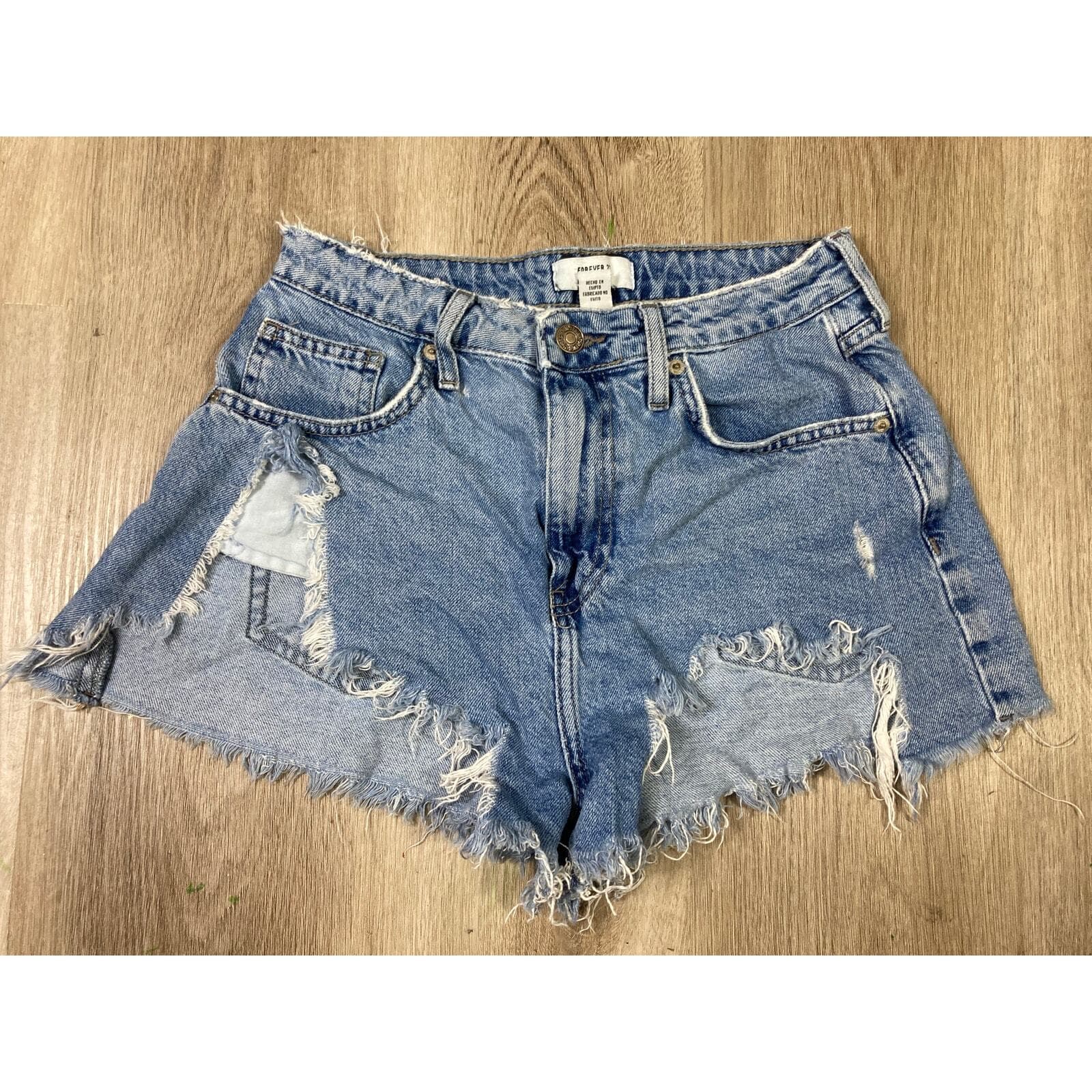 Forever 21 Women's Blue Distressed Denim Cutoff Shorts Size 27 Casual - Thumbnail 2