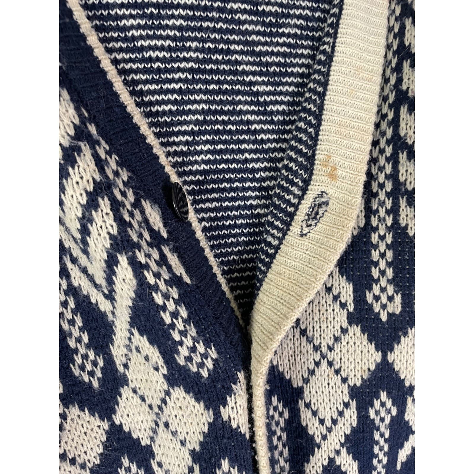 Botany 500 Cardigan Sweater Mens M Navy Blue Geometric Chevron Argyle Knit VTG - Thumbnail 9