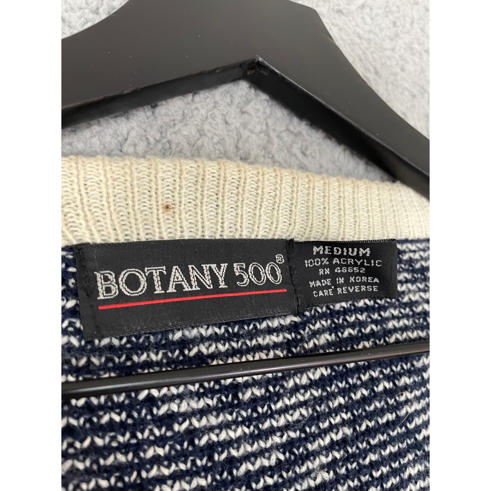 Botany 500 Cardigan Sweater Mens M Navy Blue Geometric Chevron Argyle Knit VTG - Thumbnail 3
