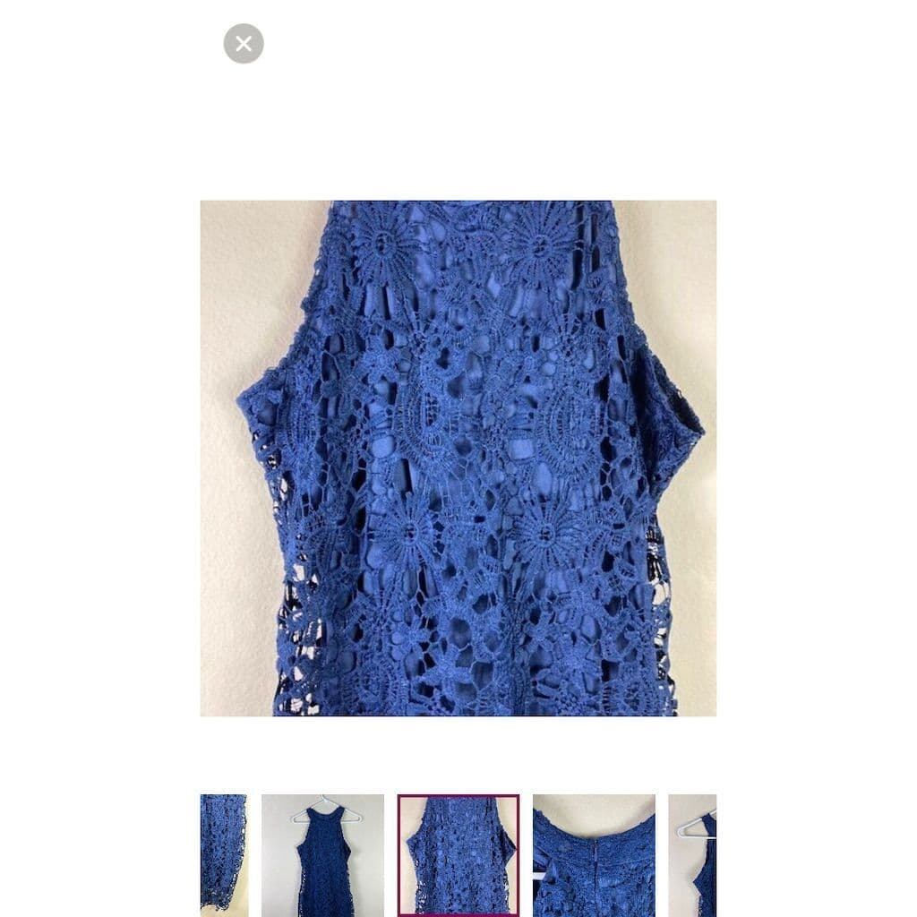 Leo Rosi Women's Halter Neck Lace Dress Blue Knee Length Size S - Thumbnail 5