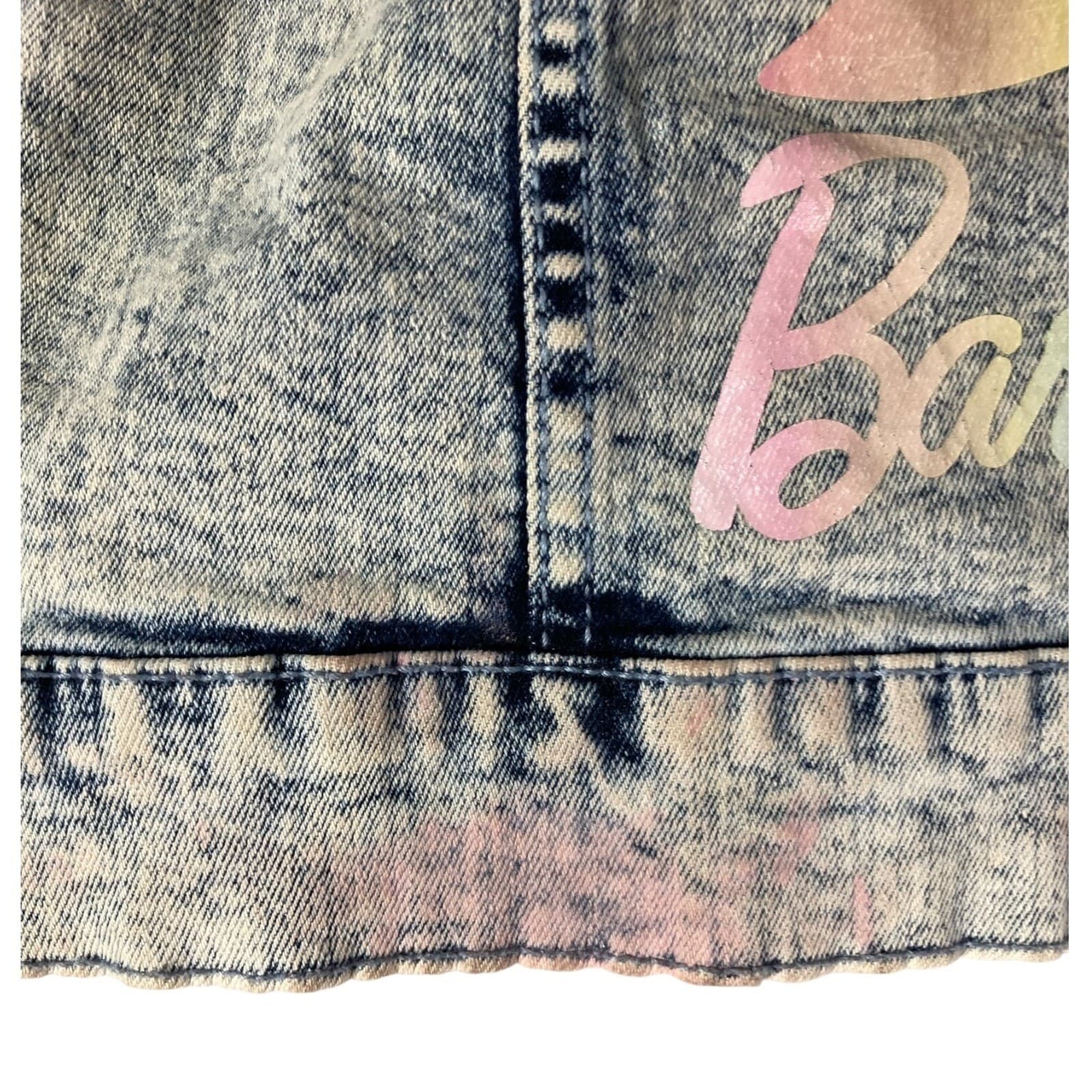 Barbie Denim Jacket Girls XS 4-5 Blue Acid Wash Embroidered Rainbow Trucker Jean - Thumbnail 10