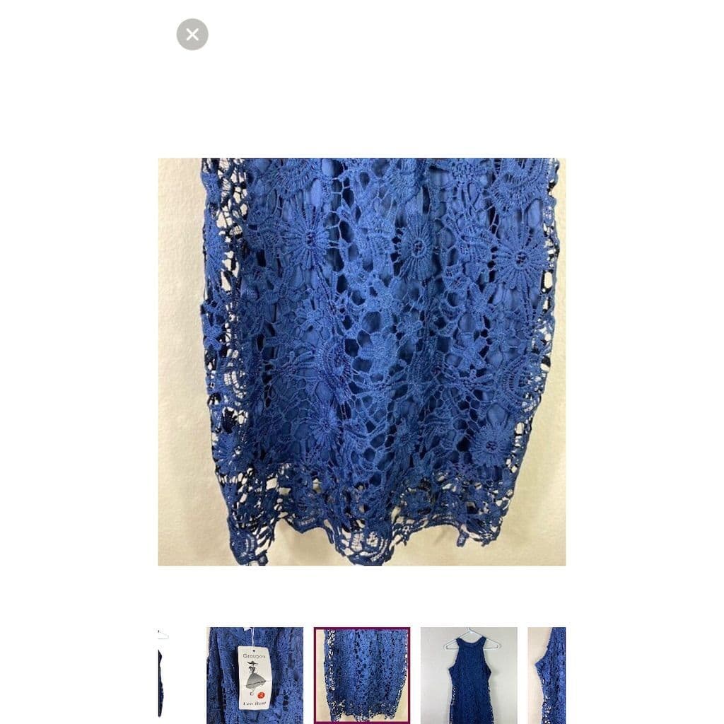 Leo Rosi Women's Halter Neck Lace Dress Blue Knee Length Size S - Thumbnail 4