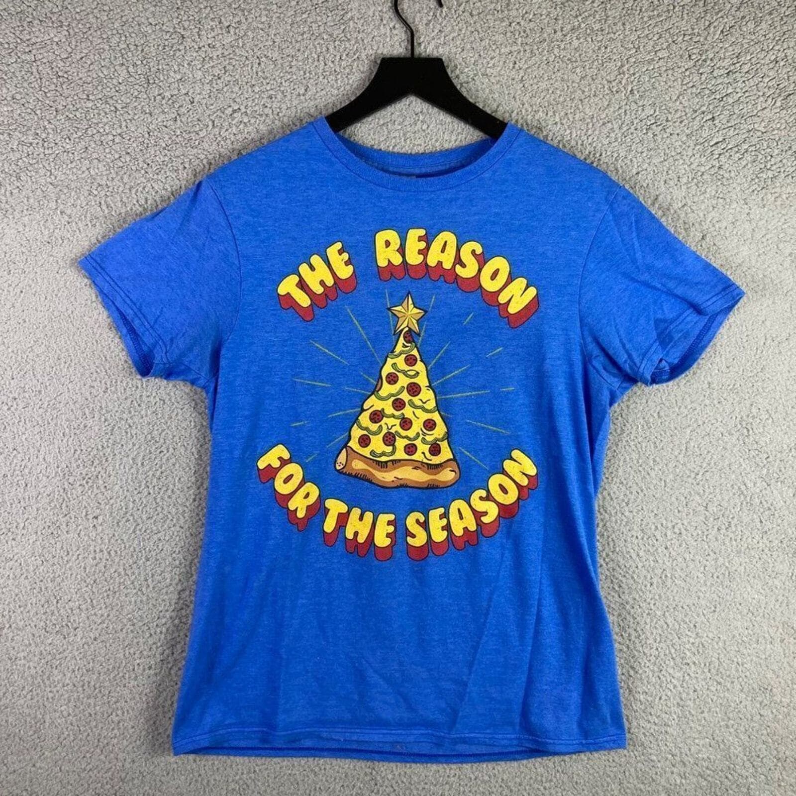 Christmas T-Shirt Size Medium Pizza Graphic Reason For The Season Top Adult Mens - Thumbnail 2
