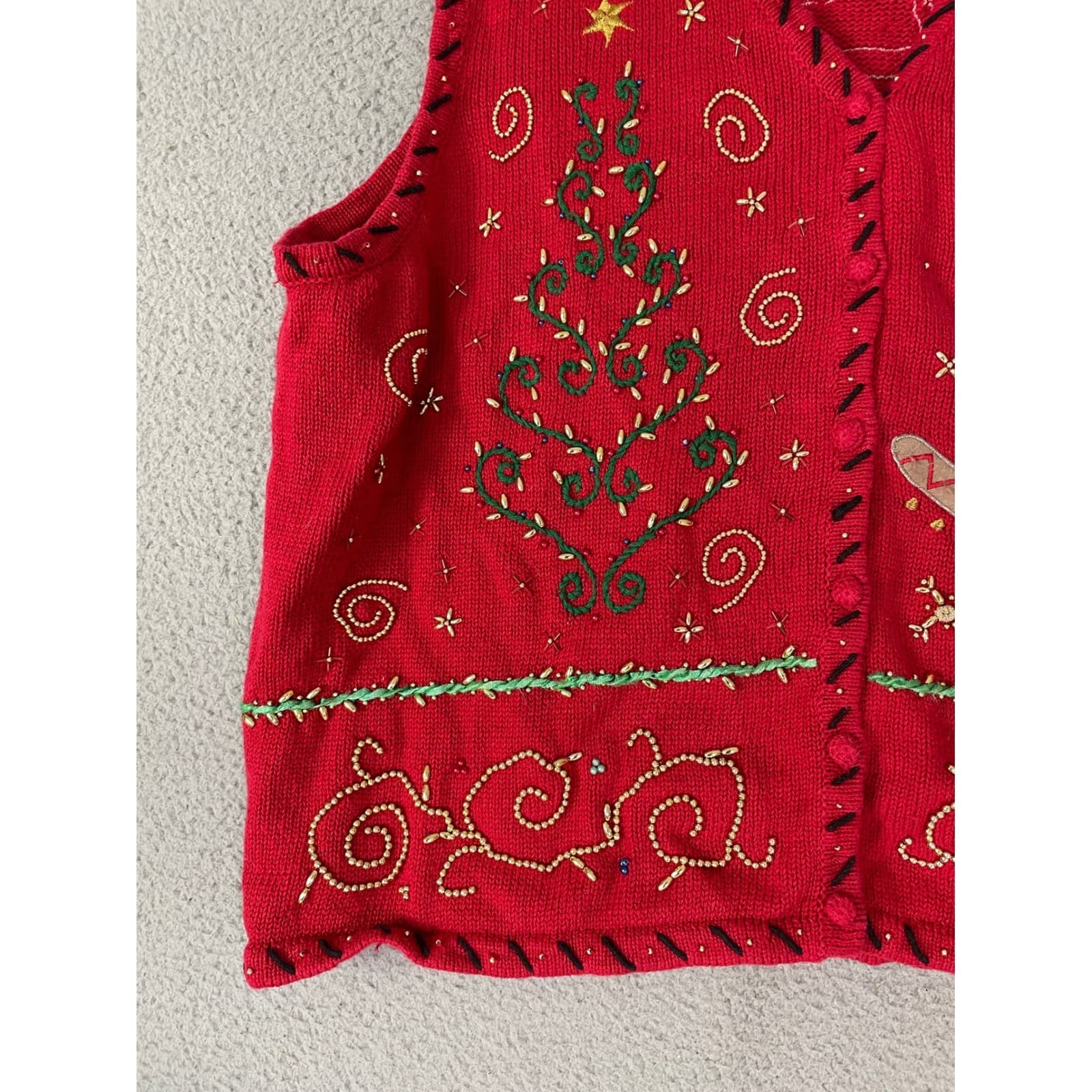 Designers Originals Studio Vintage Christmas Vest Red Rocking Horse Tree 2X - Thumbnail 10