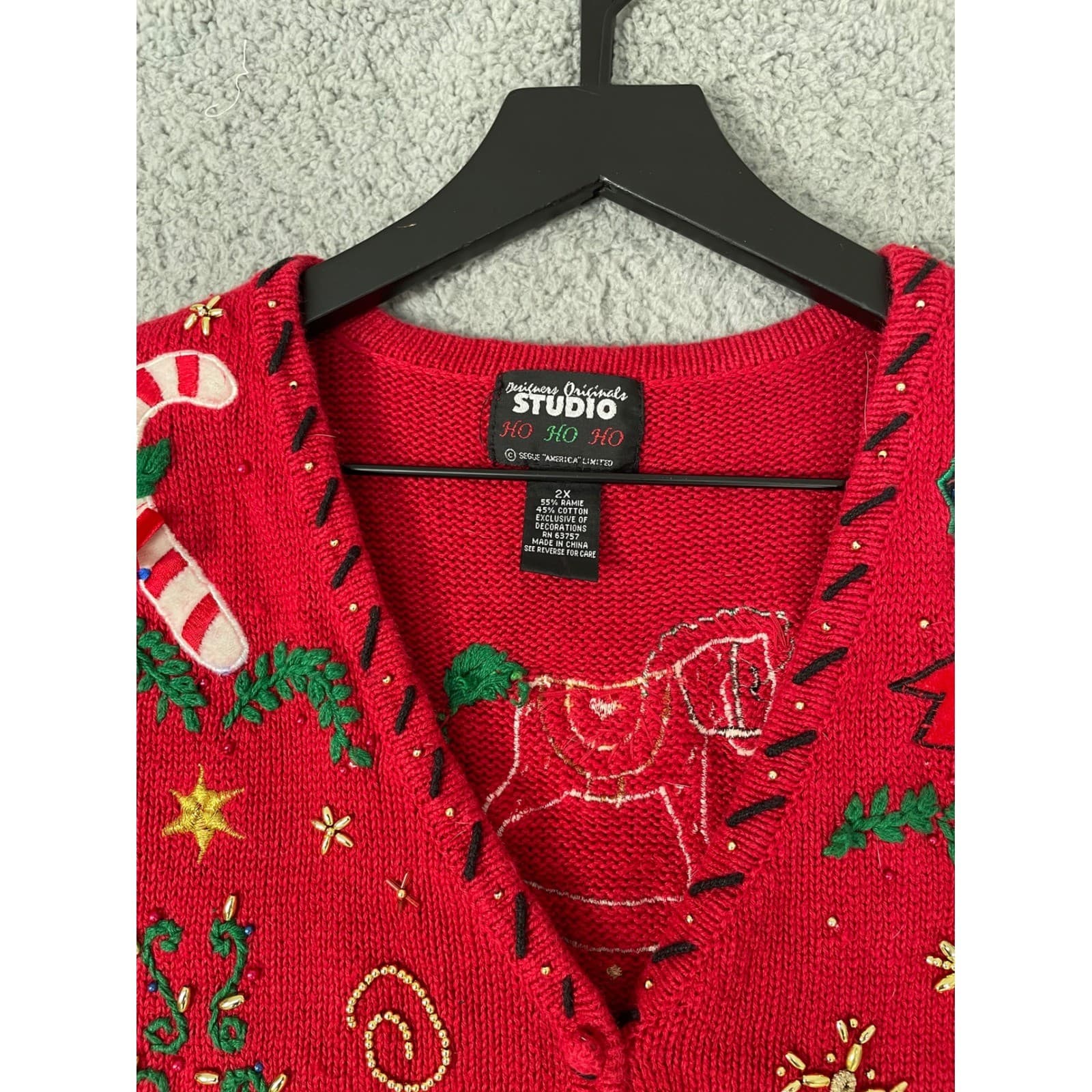 Designers Originals Studio Vintage Christmas Vest Red Rocking Horse Tree 2X - Thumbnail 8