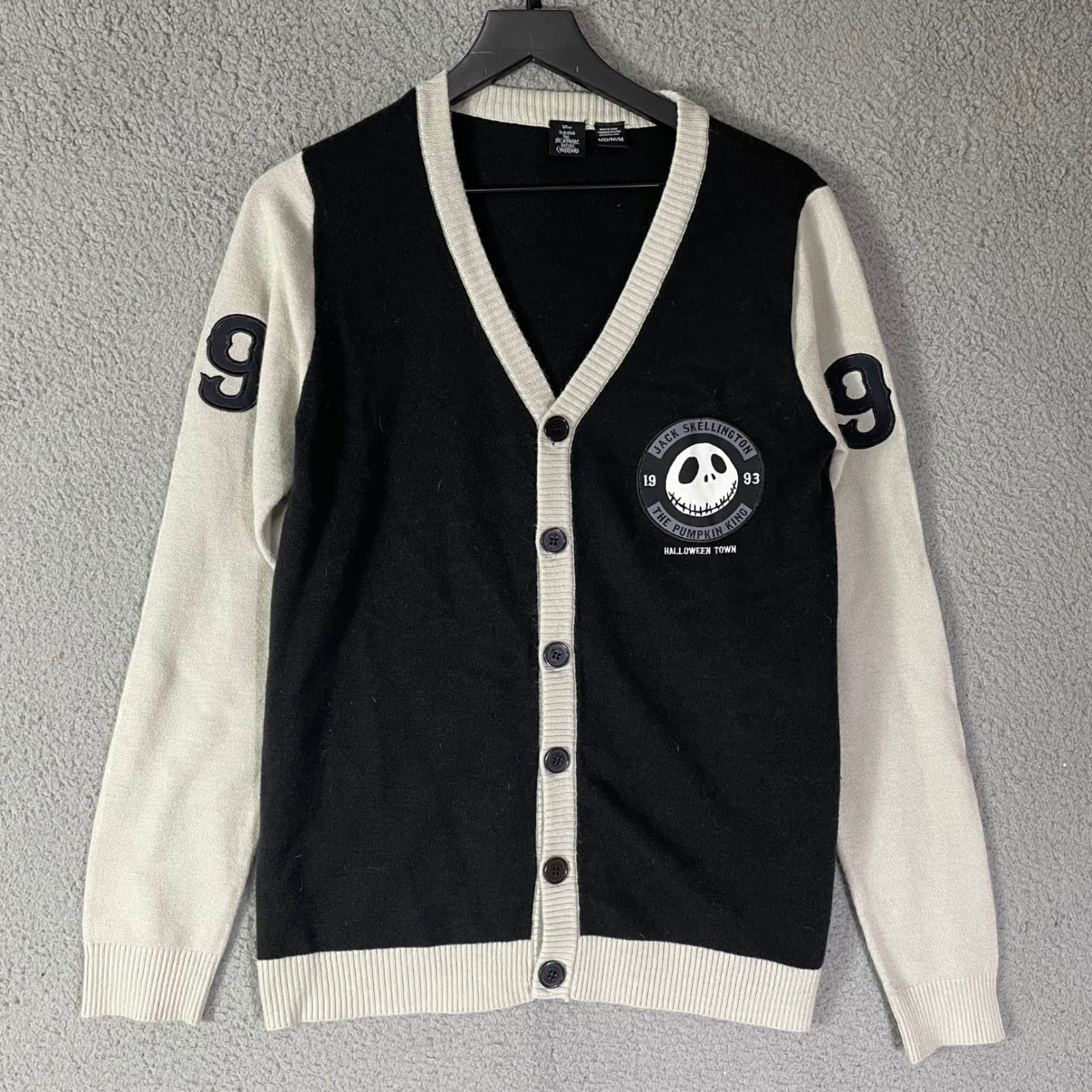 Disney Jack Skellington Cardigan Men's Medium Black Gray Varsity Style Sweater - Thumbnail 5
