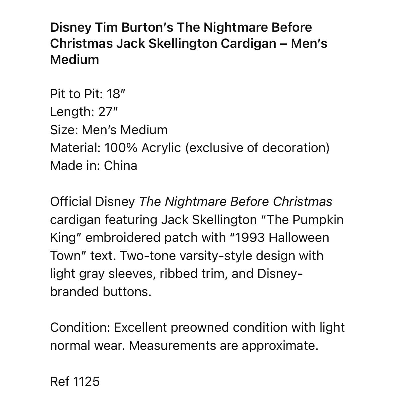 Disney Jack Skellington Cardigan Men's Medium Black Gray Varsity Style Sweater - Thumbnail 2