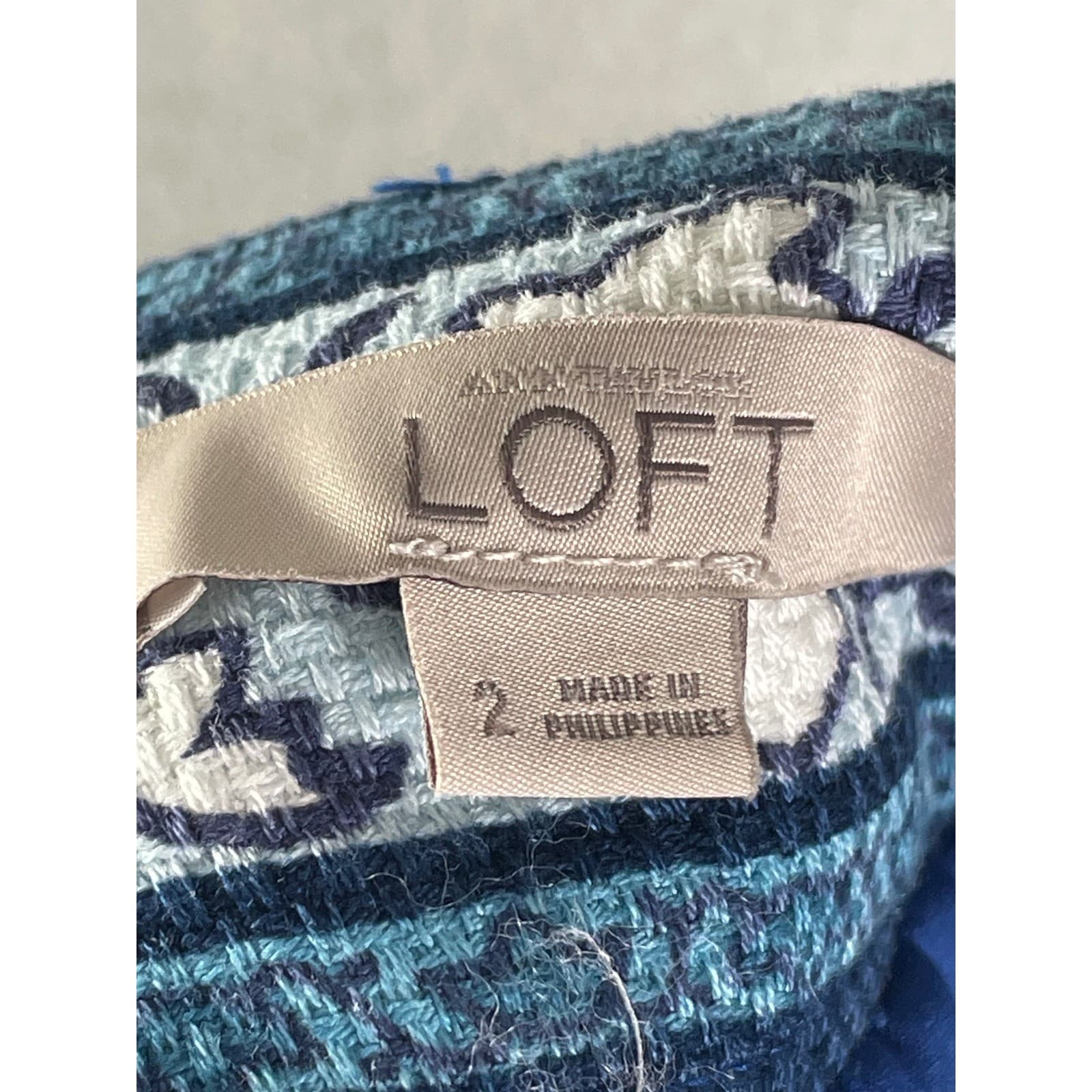 LOFT Pencil Skirt Womens Size 2 Blue Geometric Knee Length Stretch Office Split - Thumbnail 4