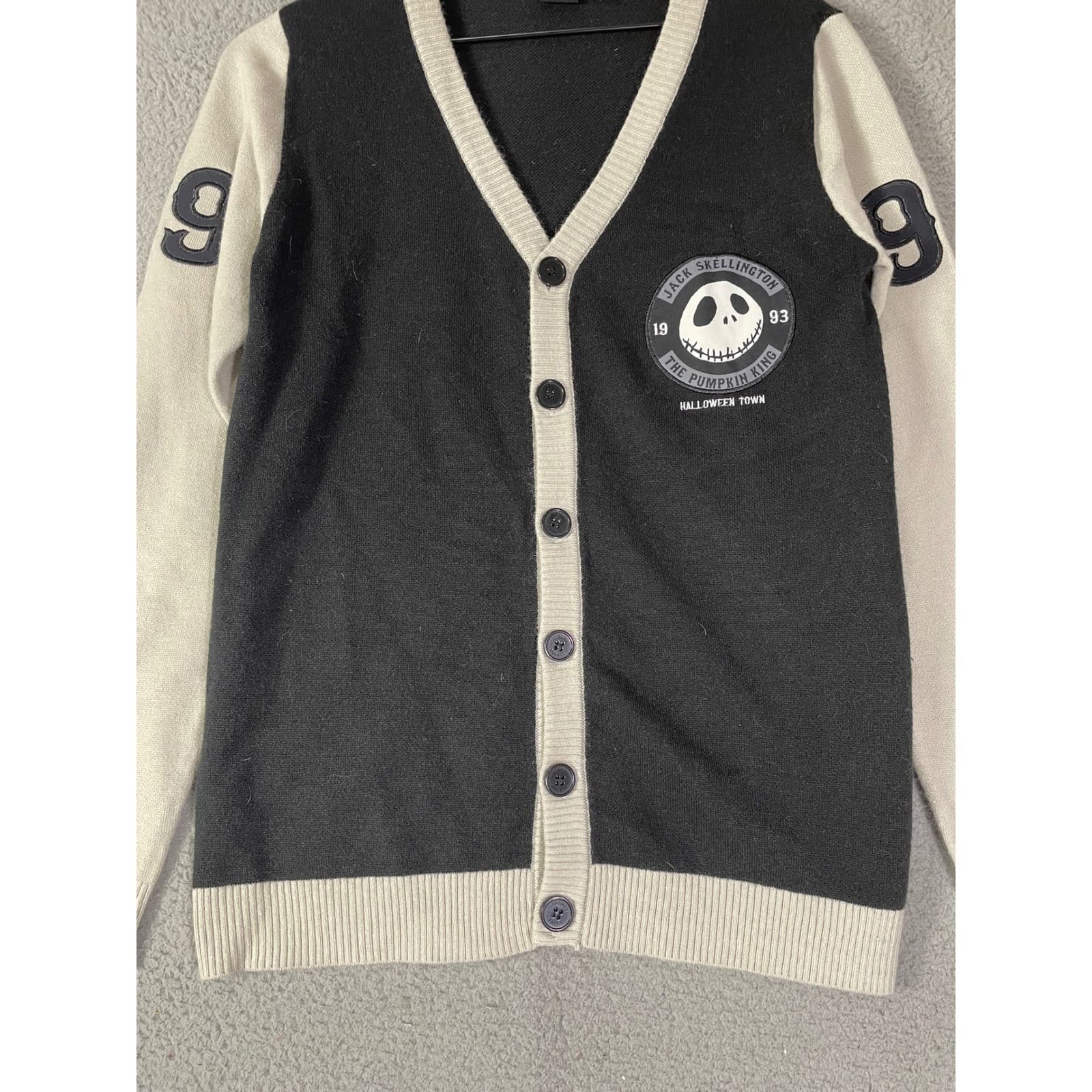 Disney Jack Skellington Cardigan Men's Medium Black Gray Varsity Style Sweater - Thumbnail 9