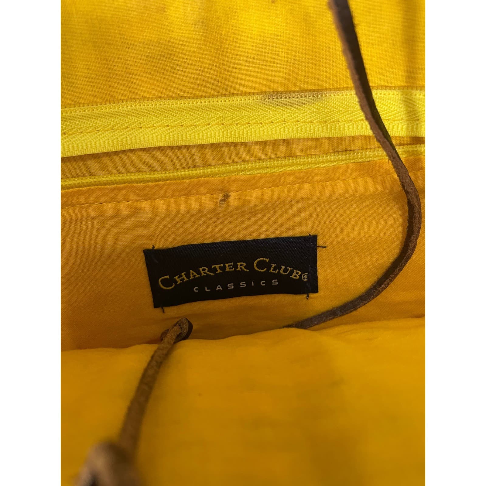 Charter Club Straw Woven Floral Applique Tote Bag Purse Yellow Lined - Thumbnail 3