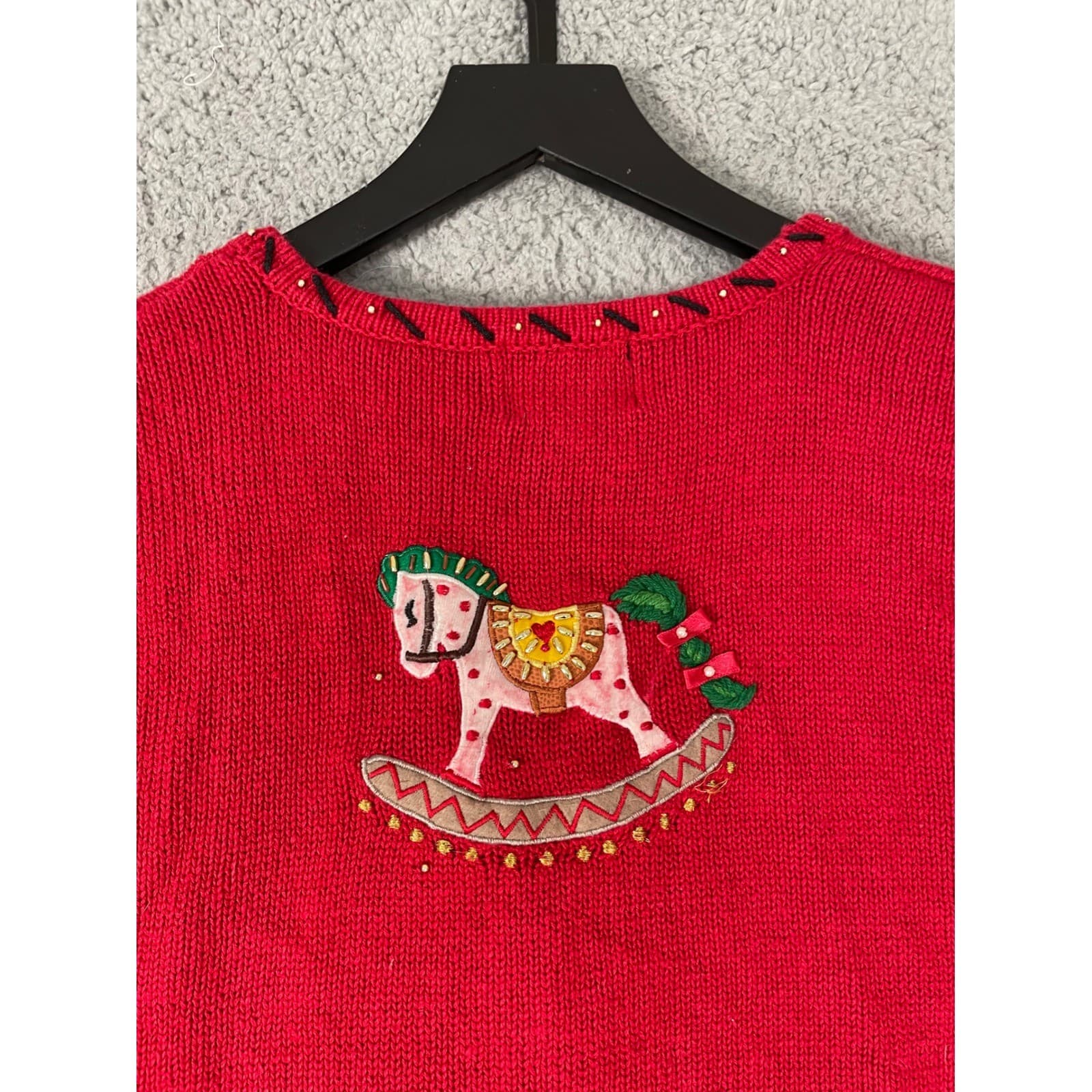 Designers Originals Studio Vintage Christmas Vest Red Rocking Horse Tree 2X - Thumbnail 12