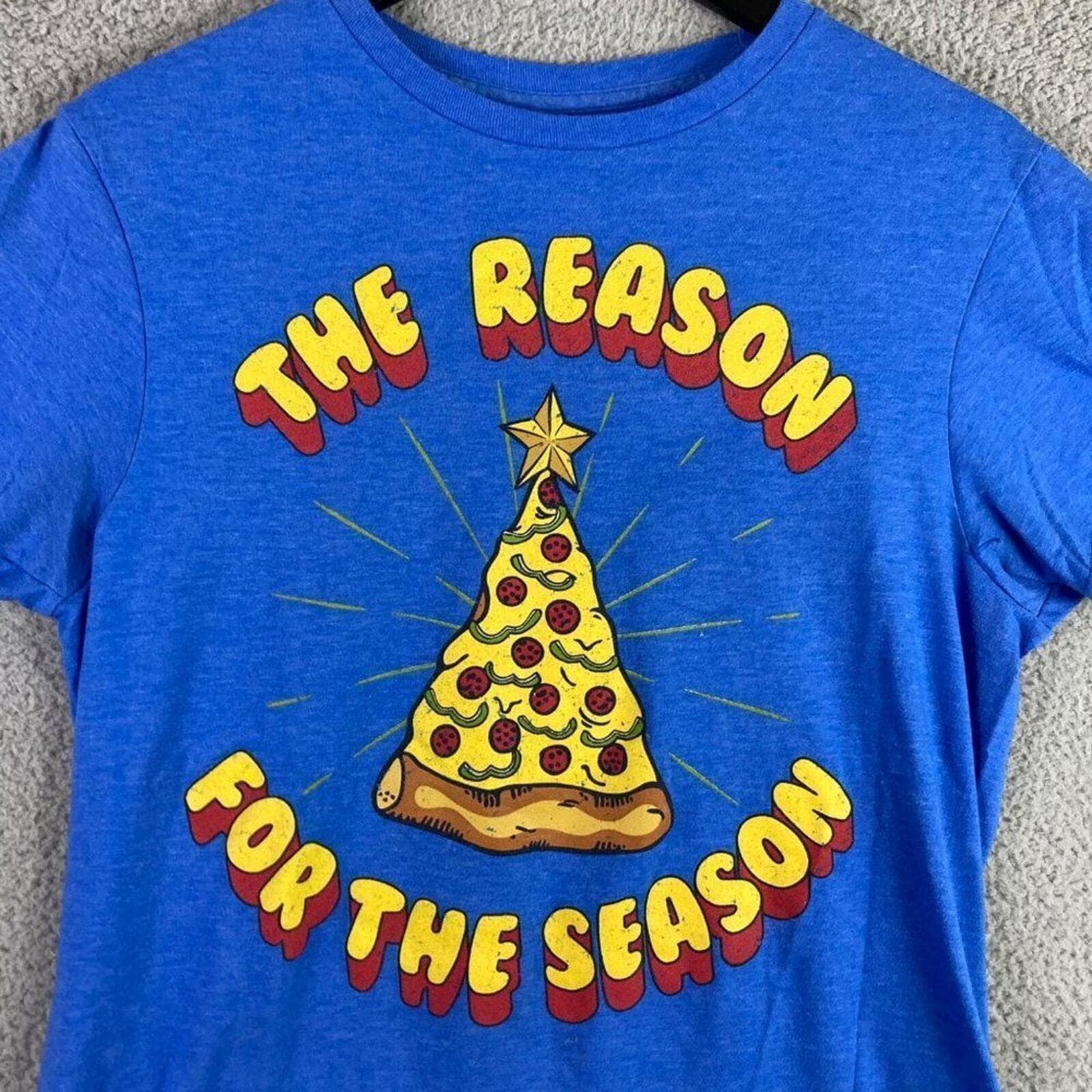 Christmas T-Shirt Size Medium Pizza Graphic Reason For The Season Top Adult Mens - Thumbnail 3