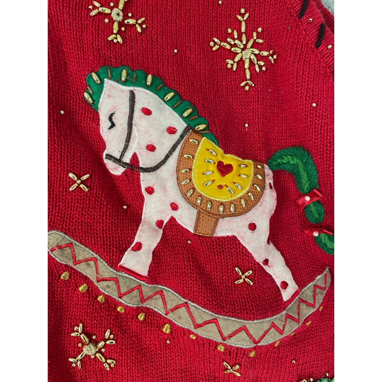 Designers Originals Studio Vintage Christmas Vest Red Rocking Horse Tree 2X - Thumbnail 7