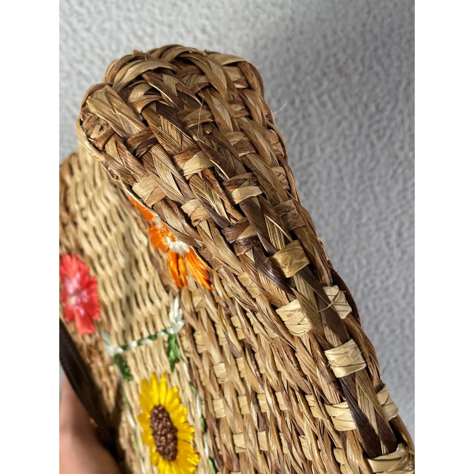 Charter Club Straw Woven Floral Applique Tote Bag Purse Yellow Lined - Thumbnail 12